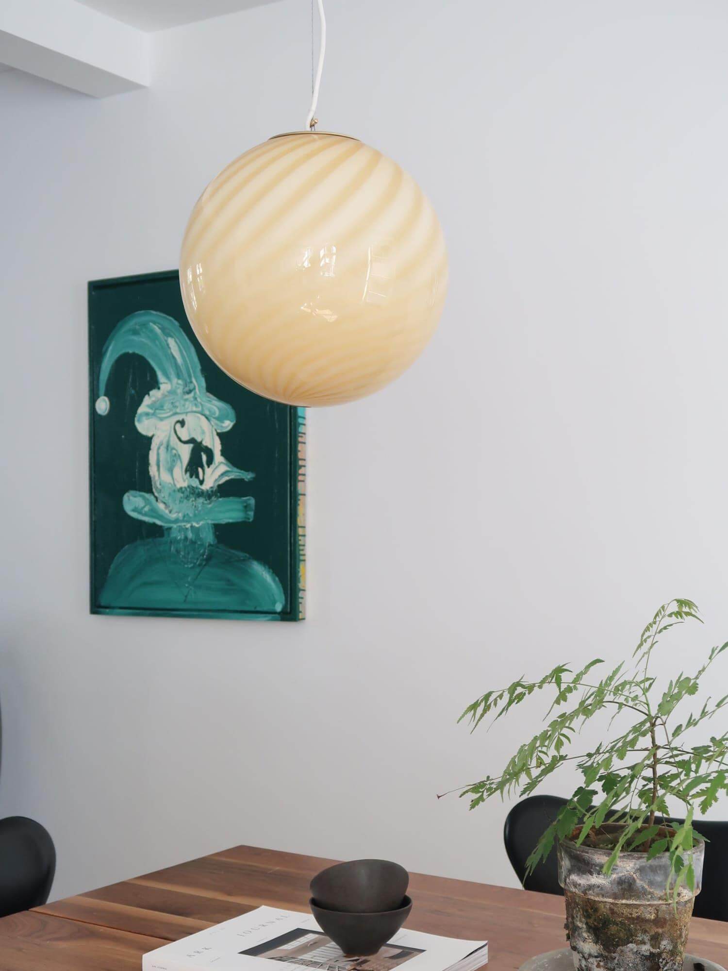 Pendant Light Glass Sphere 11.8 in Milk Honey Kitchen Island Hanging Ceiling Lamp Modern Dining Room Lighting Fixture | Thomler
