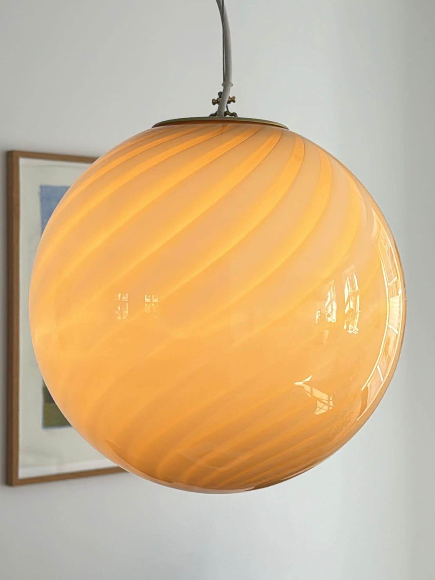 Pendant Light Glass Sphere 11.8 in Milk Honey Kitchen Island Hanging Ceiling Lamp Modern Dining Room Lighting Fixture | Thomler