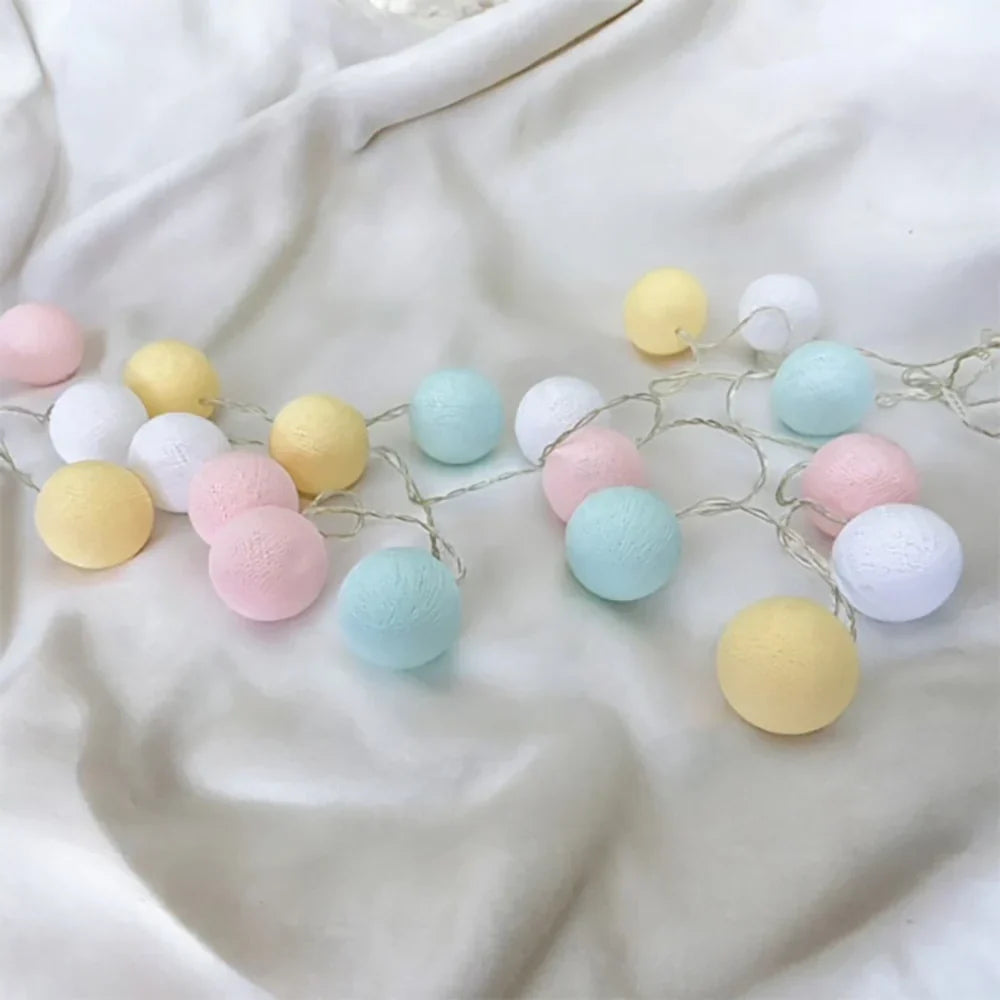Cotton Ball String Lights LED Garland for Bedroom Living Room Nursery Party Decor USB or Battery Powered Ambient Lighting | Thomler