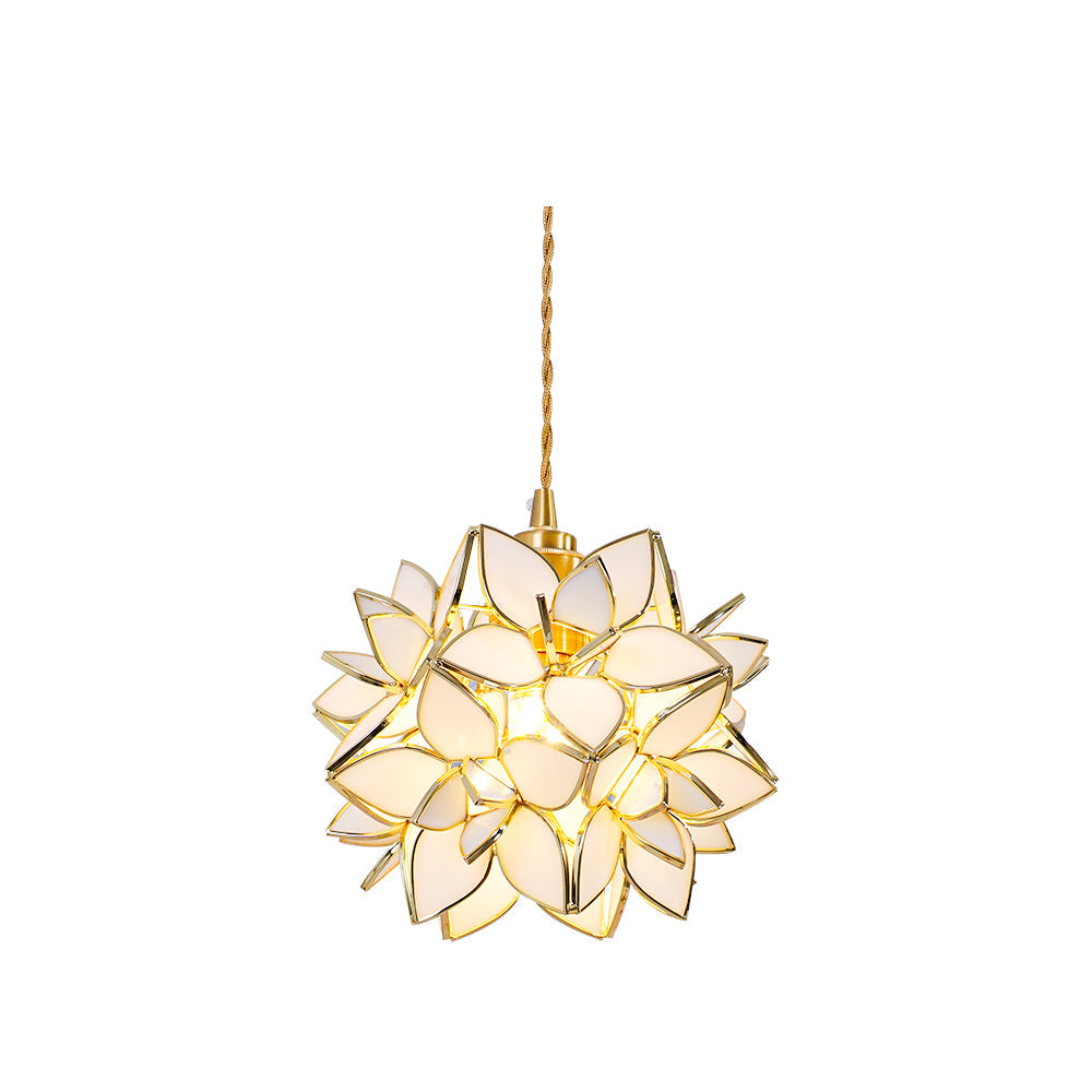 Pendant Light Glass Flower Sphere 7.9 in Brass Ceiling Indoor Hanging Lamp Decorative Ambient Lighting Fixture | Thomler