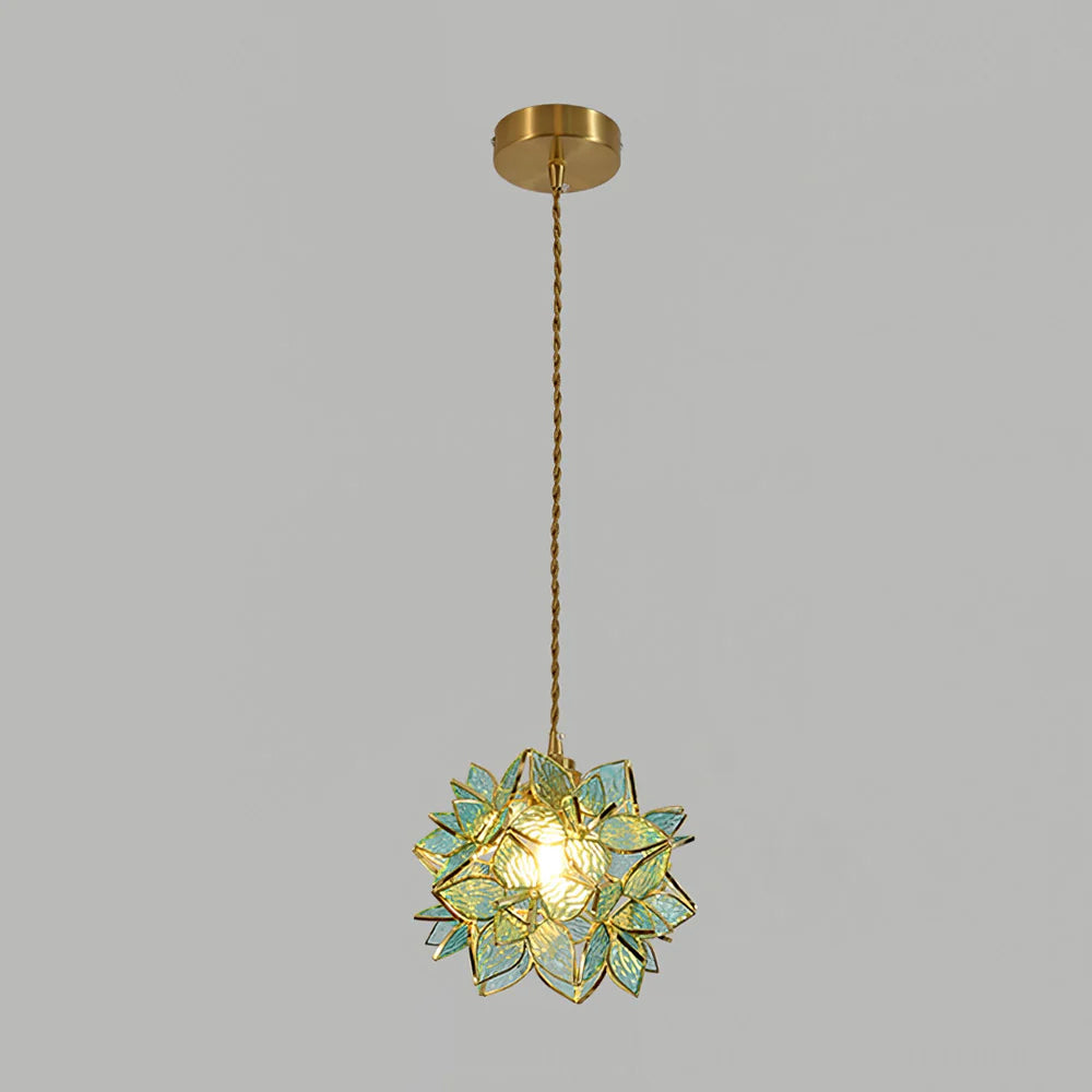 Pendant Light Glass Flower Sphere 7.9 in Brass Ceiling Indoor Hanging Lamp Decorative Ambient Lighting Fixture | Thomler