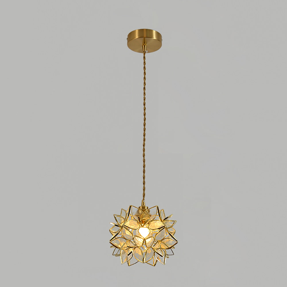 Pendant Light Glass Flower Sphere 7.9 in Brass Ceiling Indoor Hanging Lamp Decorative Ambient Lighting Fixture | Thomler