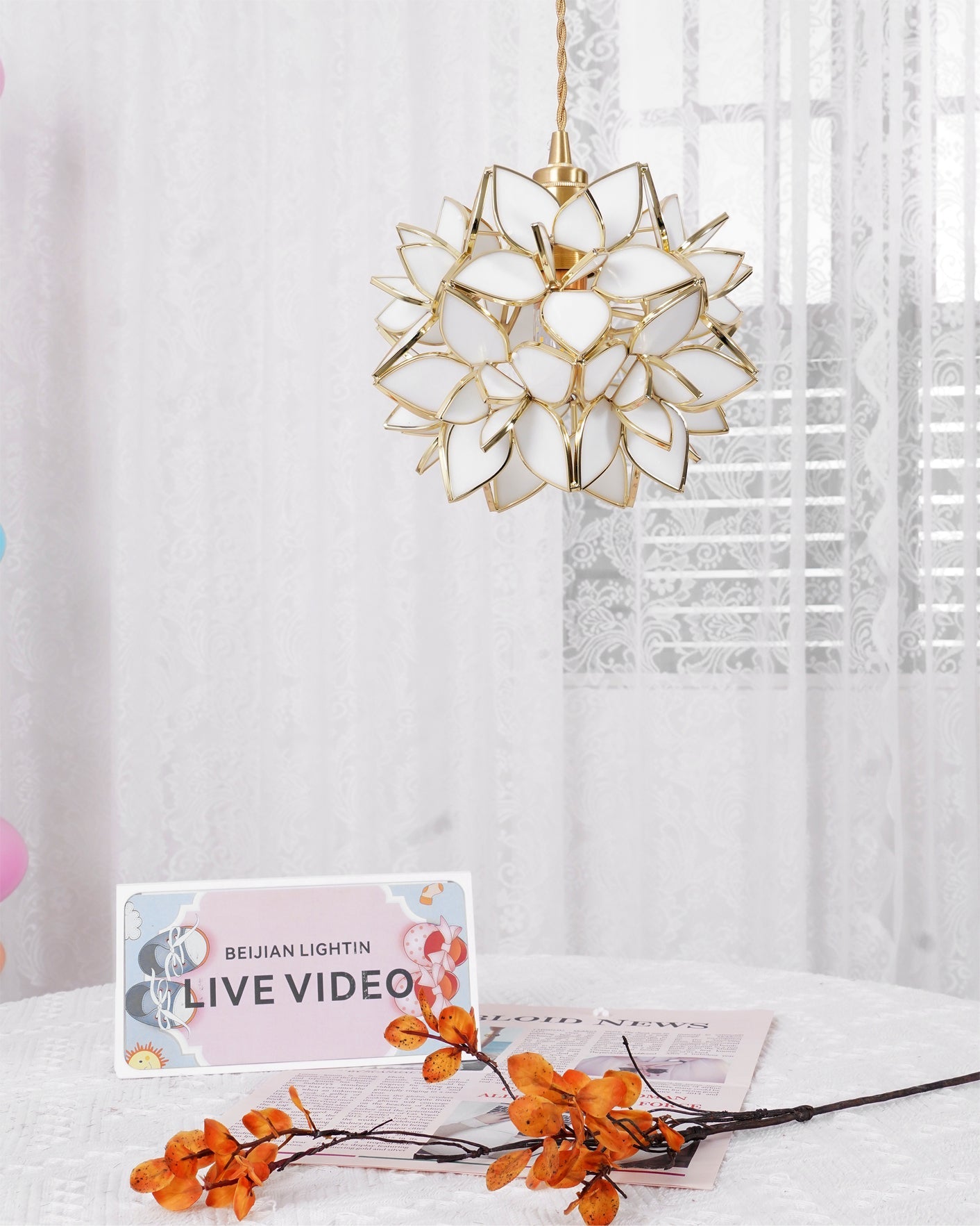 Pendant Light Glass Flower Sphere 7.9 in Brass Ceiling Indoor Hanging Lamp Decorative Ambient Lighting Fixture | Thomler