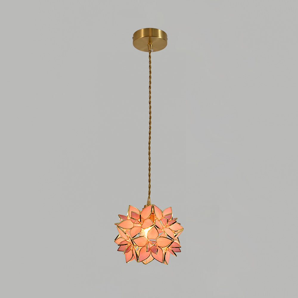 Pendant Light Glass Flower Sphere 7.9 in Brass Ceiling Indoor Hanging Lamp Decorative Ambient Lighting Fixture | Thomler