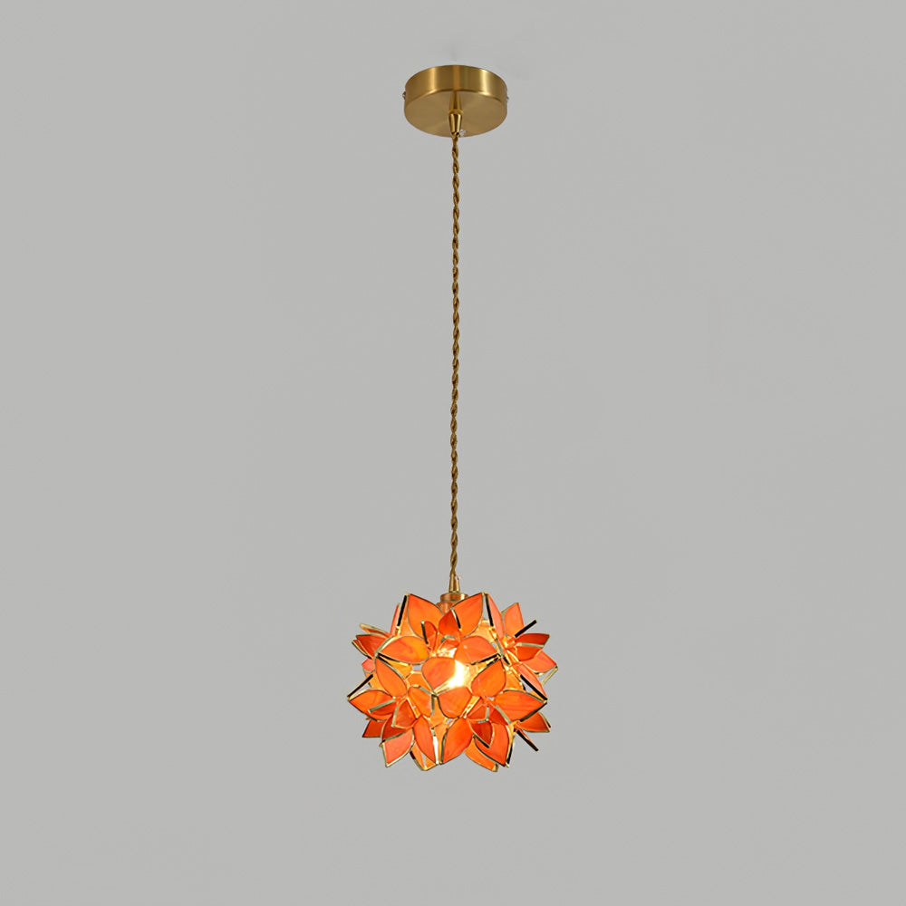 Pendant Light Glass Flower Sphere 7.9 in Brass Ceiling Indoor Hanging Lamp Decorative Ambient Lighting Fixture | Thomler