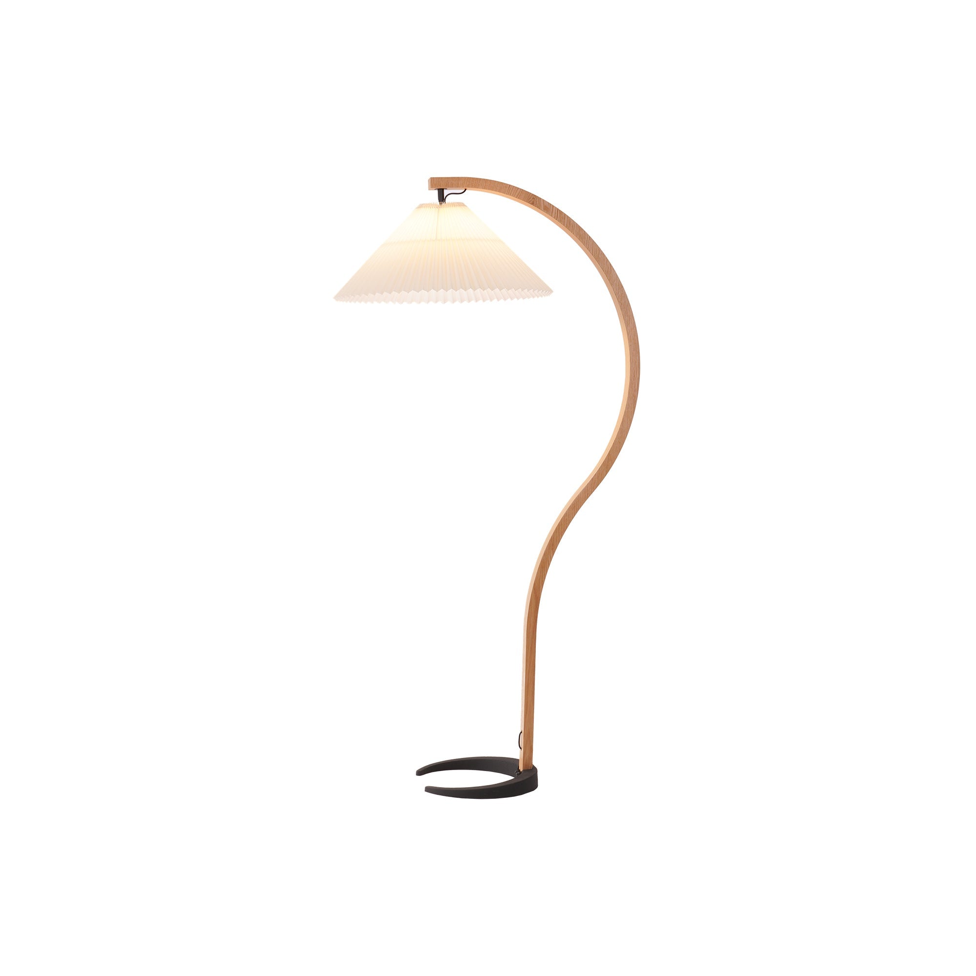 Floor Lamp Beech Wood Arc 150.0 cm Natural Living Room Reading Light Linen Shade Scandinavian Retro Lighting | Thomler