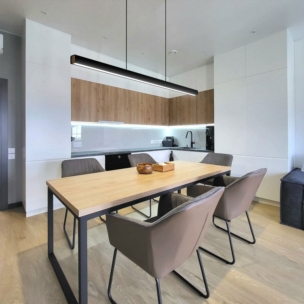 Pendant Light Aluminum Walnut Linear 31.5 in Adjustable Dining Table Kitchen Island Hanging Lamp Stepless Dimmable Modern Design | Thomler