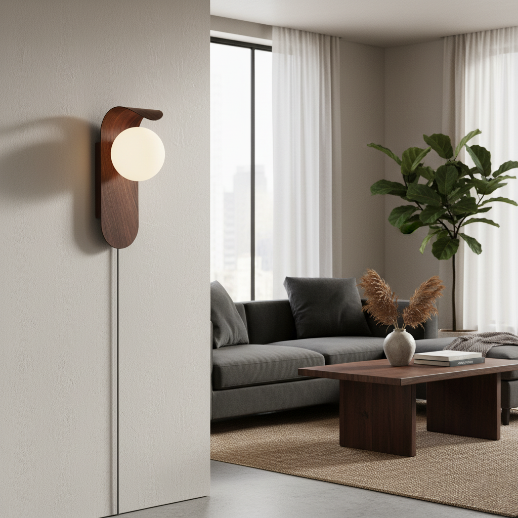 Wall Lamp Wood 9.8 in Frosted Acrylic Globe 7W Bathroom Bedroom Lighting Modern Decorative Accent | Thomler