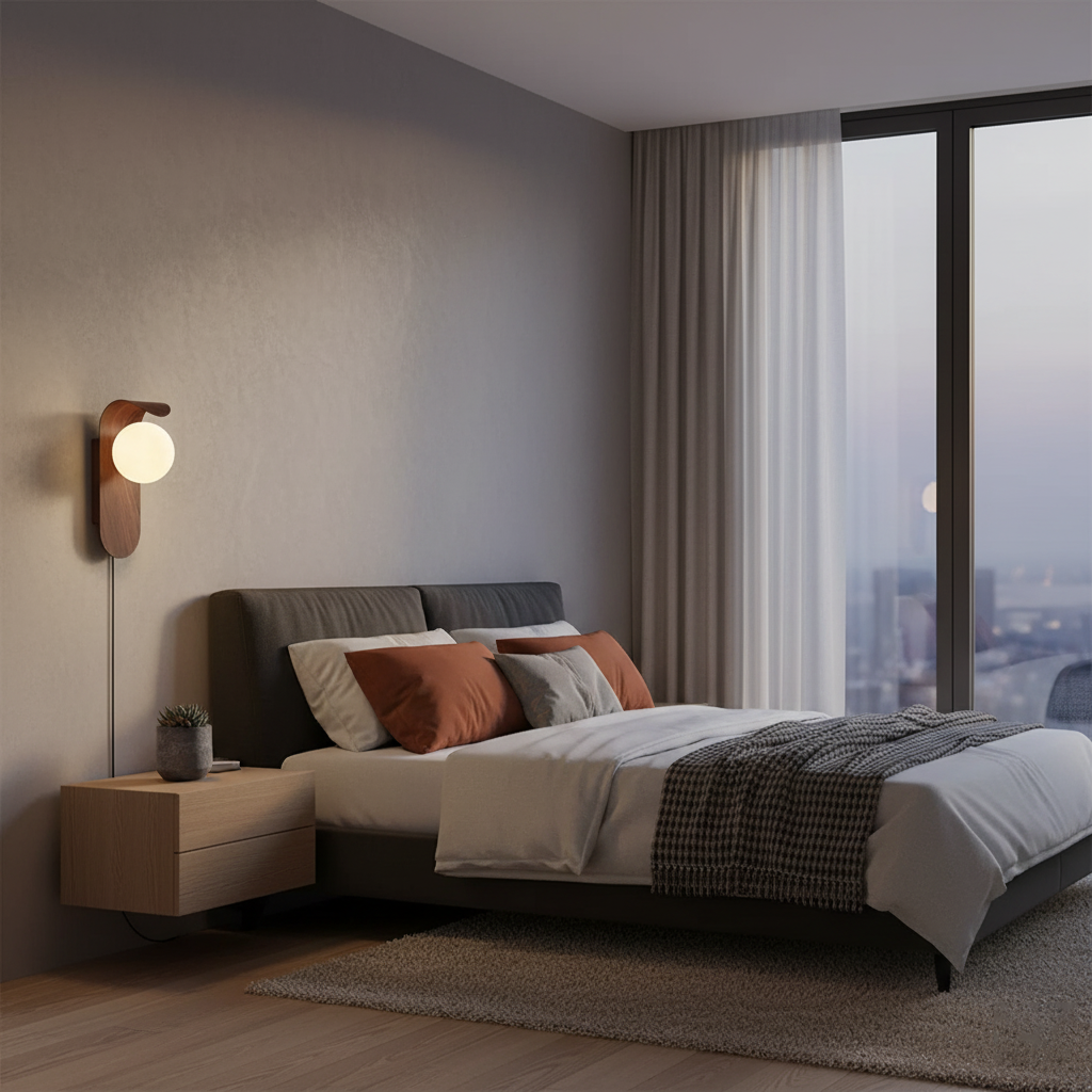 Wall Lamp Wood 9.8 in Frosted Acrylic Globe 7W Bathroom Bedroom Lighting Modern Decorative Accent | Thomler