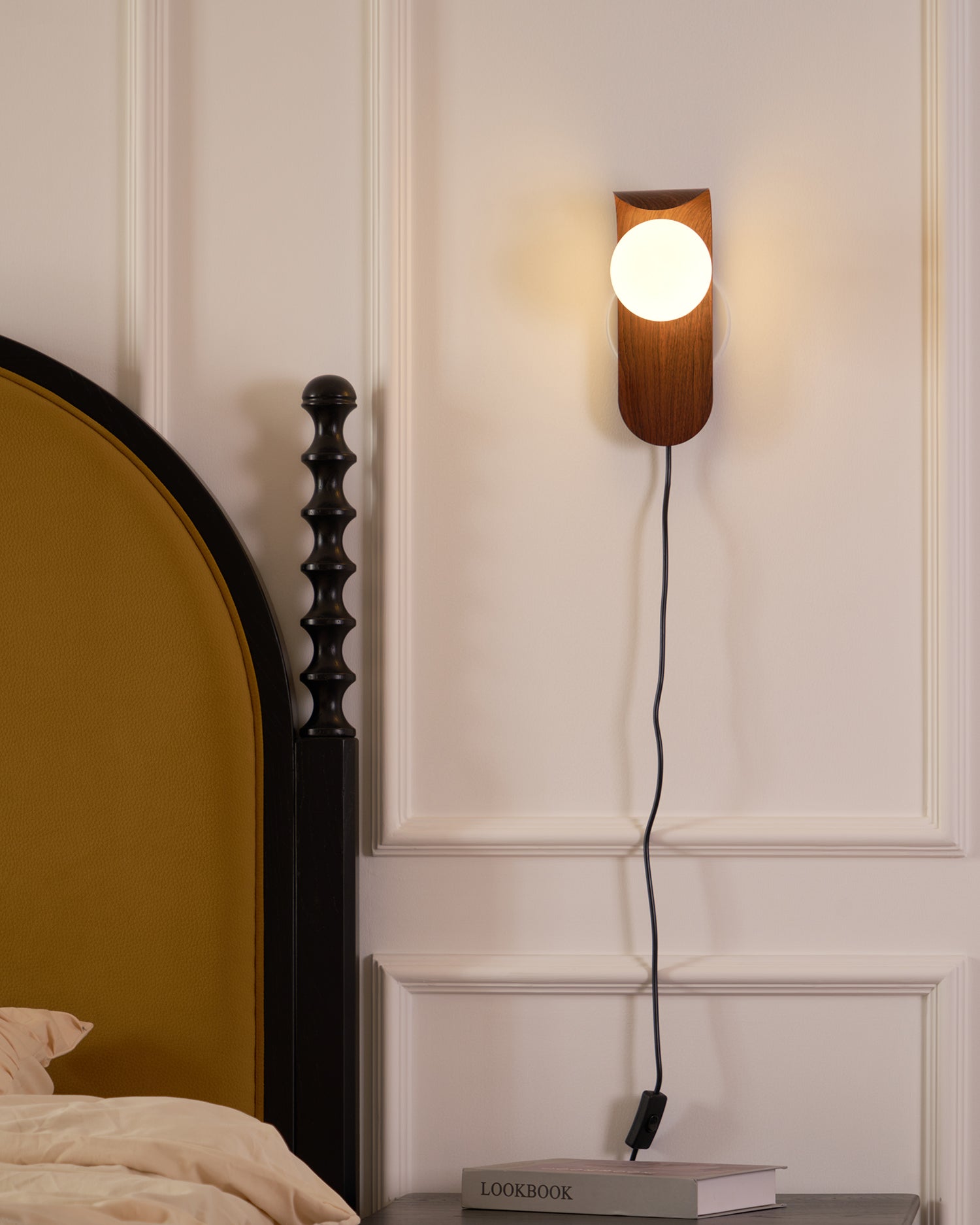 Wall Lamp Wood 9.8 in Frosted Acrylic Globe 7W Bathroom Bedroom Lighting Modern Decorative Accent | Thomler