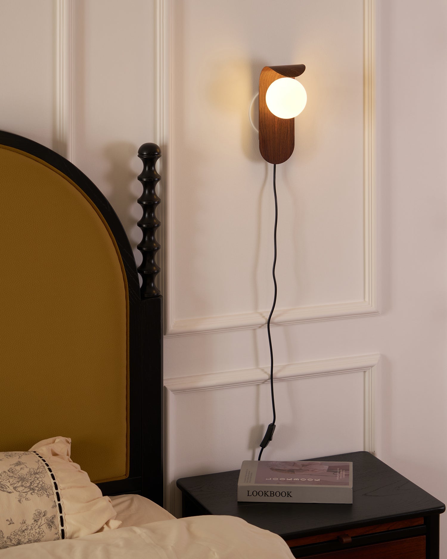 Wall Lamp Wood 9.8 in Frosted Acrylic Globe 7W Bathroom Bedroom Lighting Modern Decorative Accent | Thomler