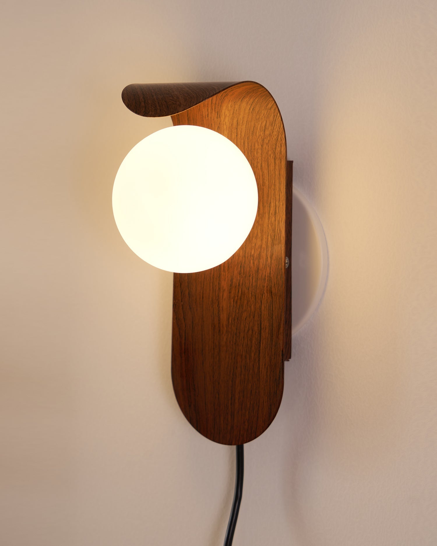 Wall Lamp Wood 9.8 in Frosted Acrylic Globe 7W Bathroom Bedroom Lighting Modern Decorative Accent | Thomler