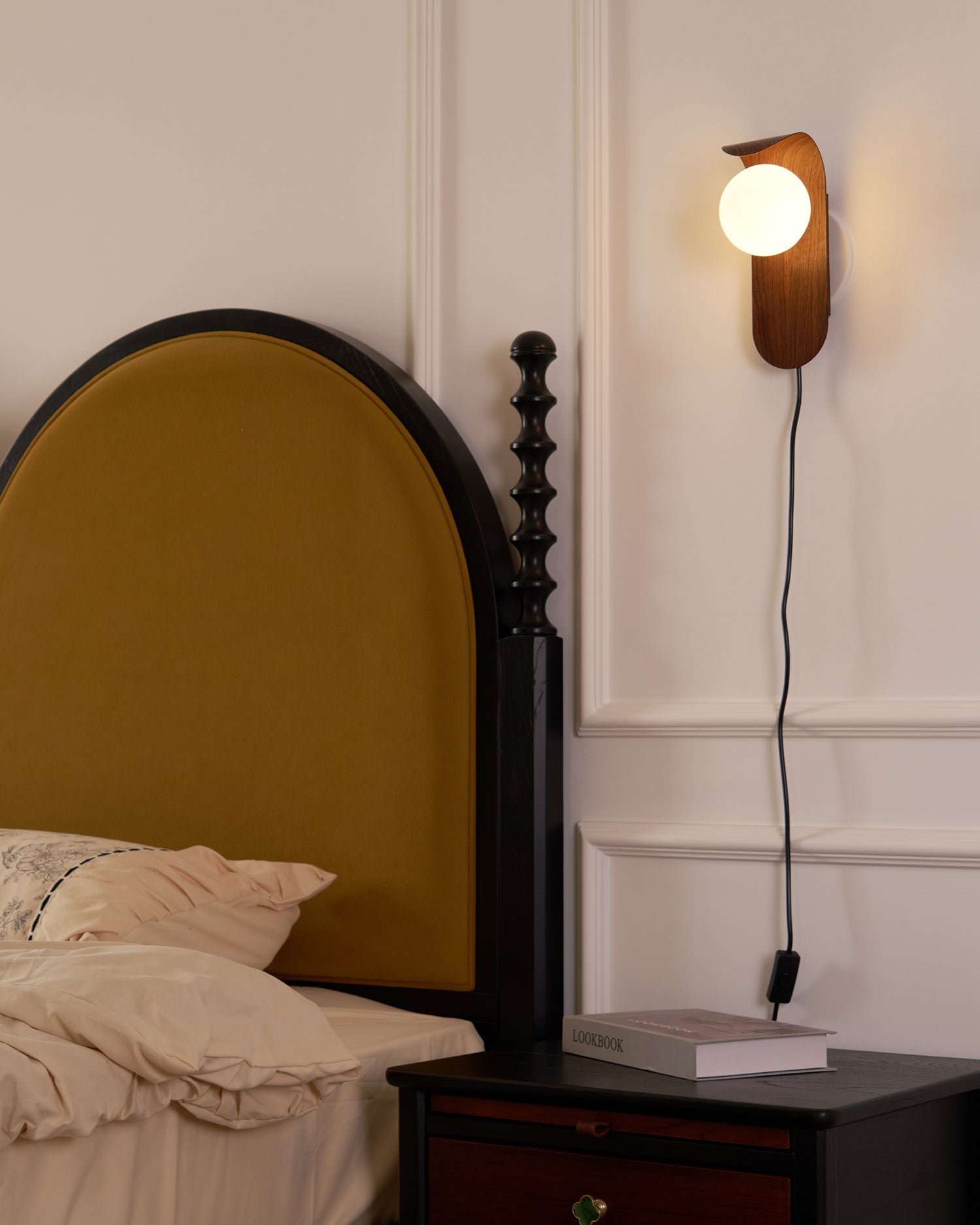 Wall Lamp Wood 9.8 in Frosted Acrylic Globe 7W Bathroom Bedroom Lighting Modern Decorative Accent | Thomler