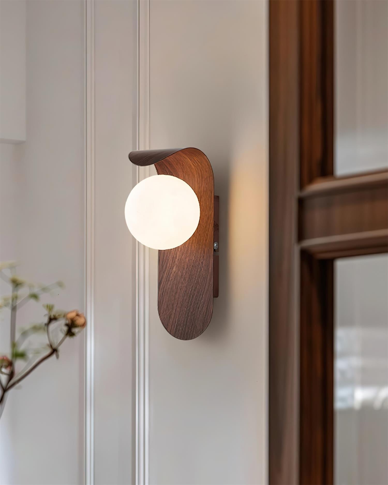 Wall Lamp Wood 9.8 in Frosted Acrylic Globe 7W Bathroom Bedroom Lighting Modern Decorative Accent | Thomler