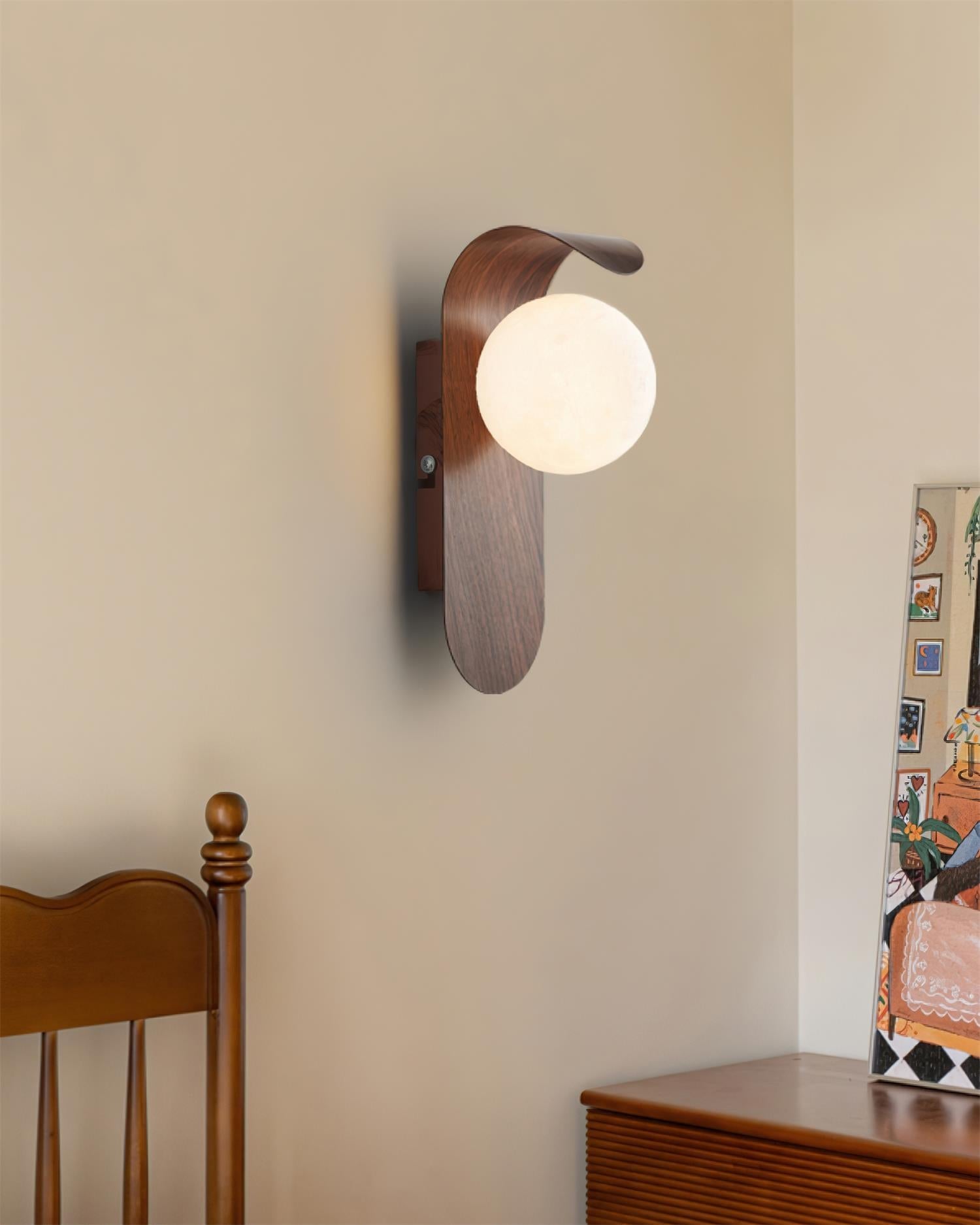 Wall Lamp Wood 9.8 in Frosted Globe White Walnut Bathroom Bedroom Ambient Lighting | Thomler