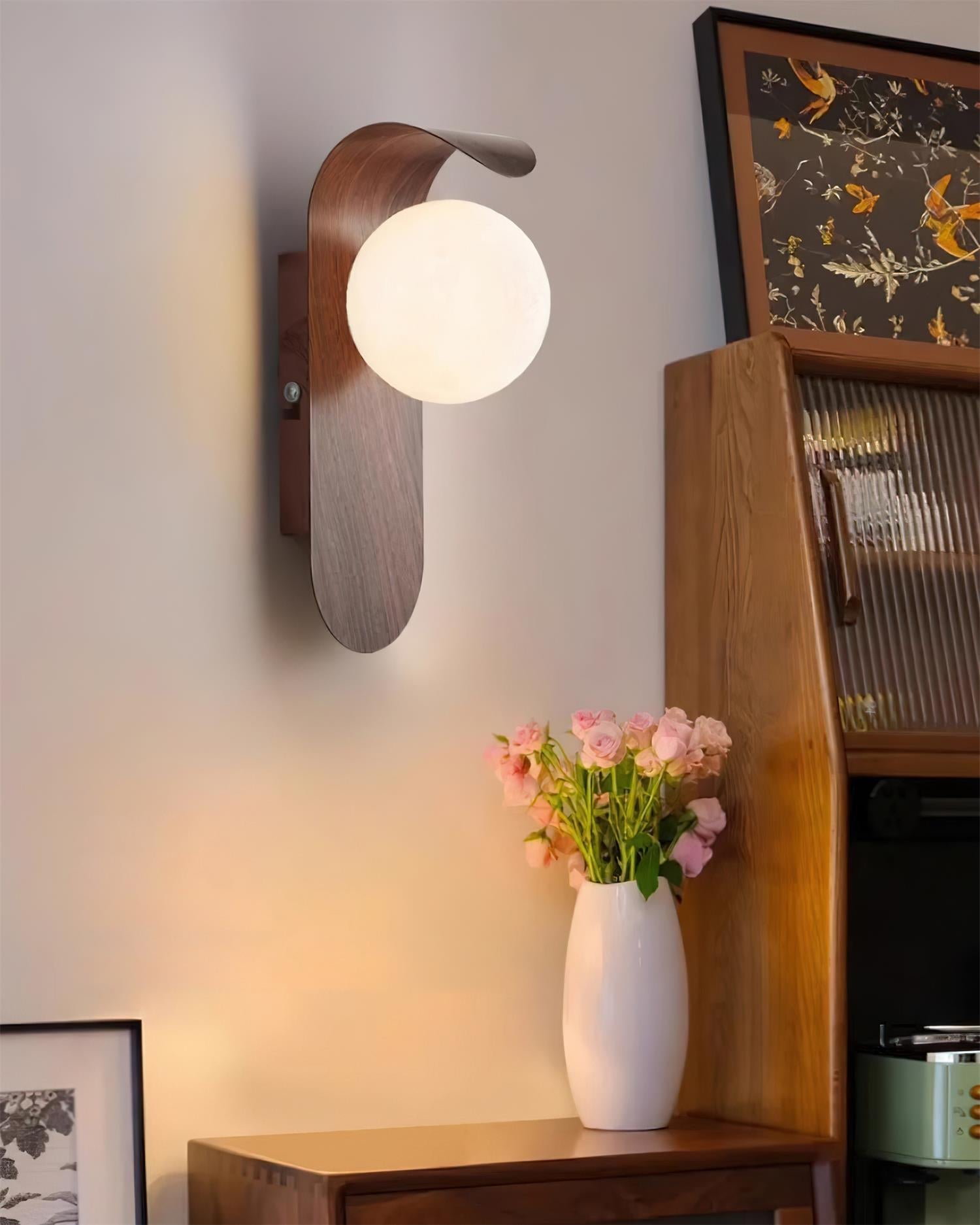Wall Lamp Wood 9.8 in Frosted Globe White Walnut Bathroom Bedroom Ambient Lighting | Thomler