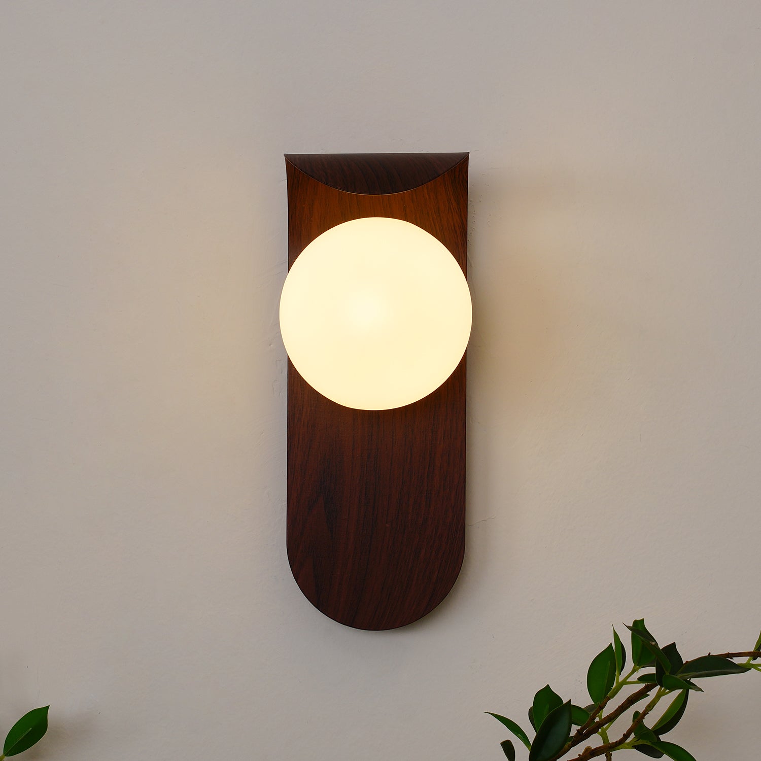 Wall Lamp Wood 9.8 in Frosted Globe White Walnut Bathroom Bedroom Ambient Lighting | Thomler