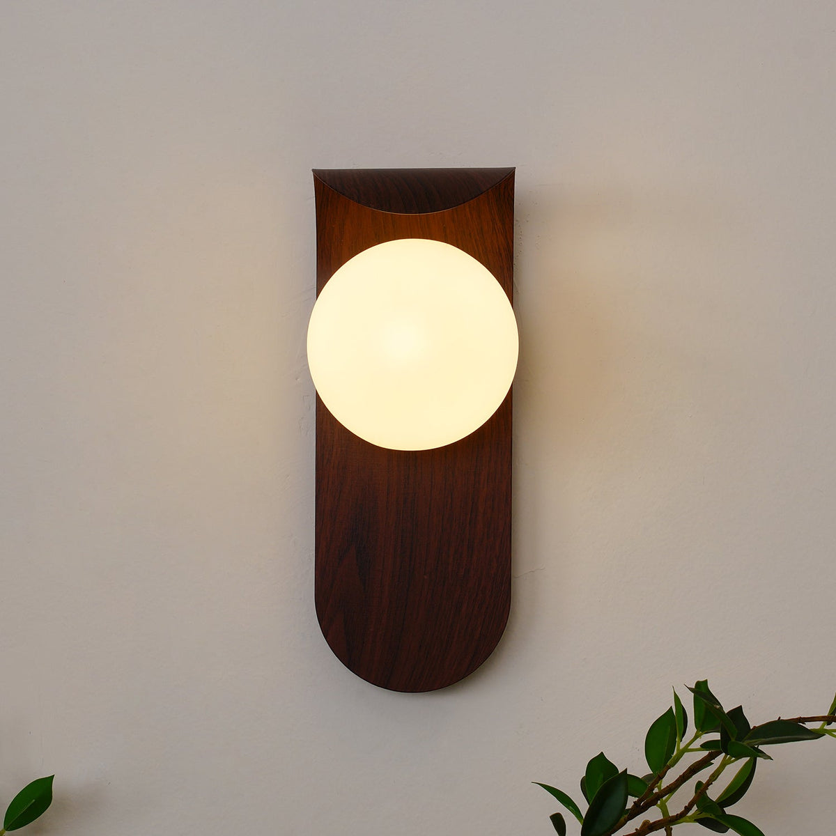Contemporary Wood-Finish Wall Sconce with Glass or Acrylic Globe Shade for Living Room & Bedroom | Thomler