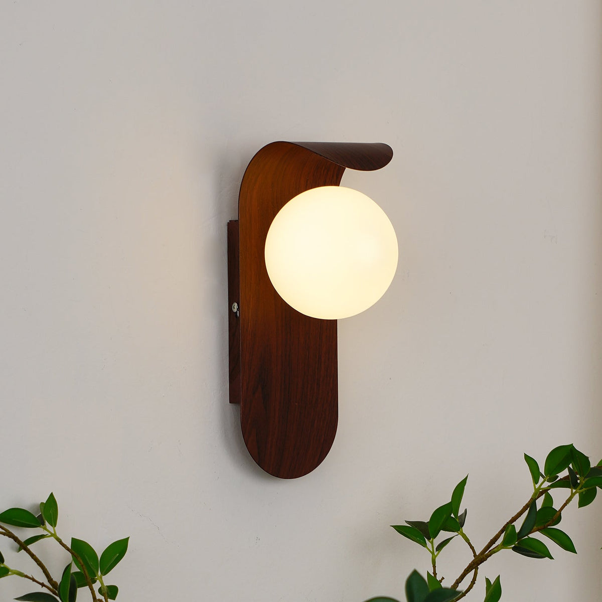 Contemporary Wood-Finish Wall Sconce with Glass or Acrylic Globe Shade for Living Room & Bedroom | Thomler