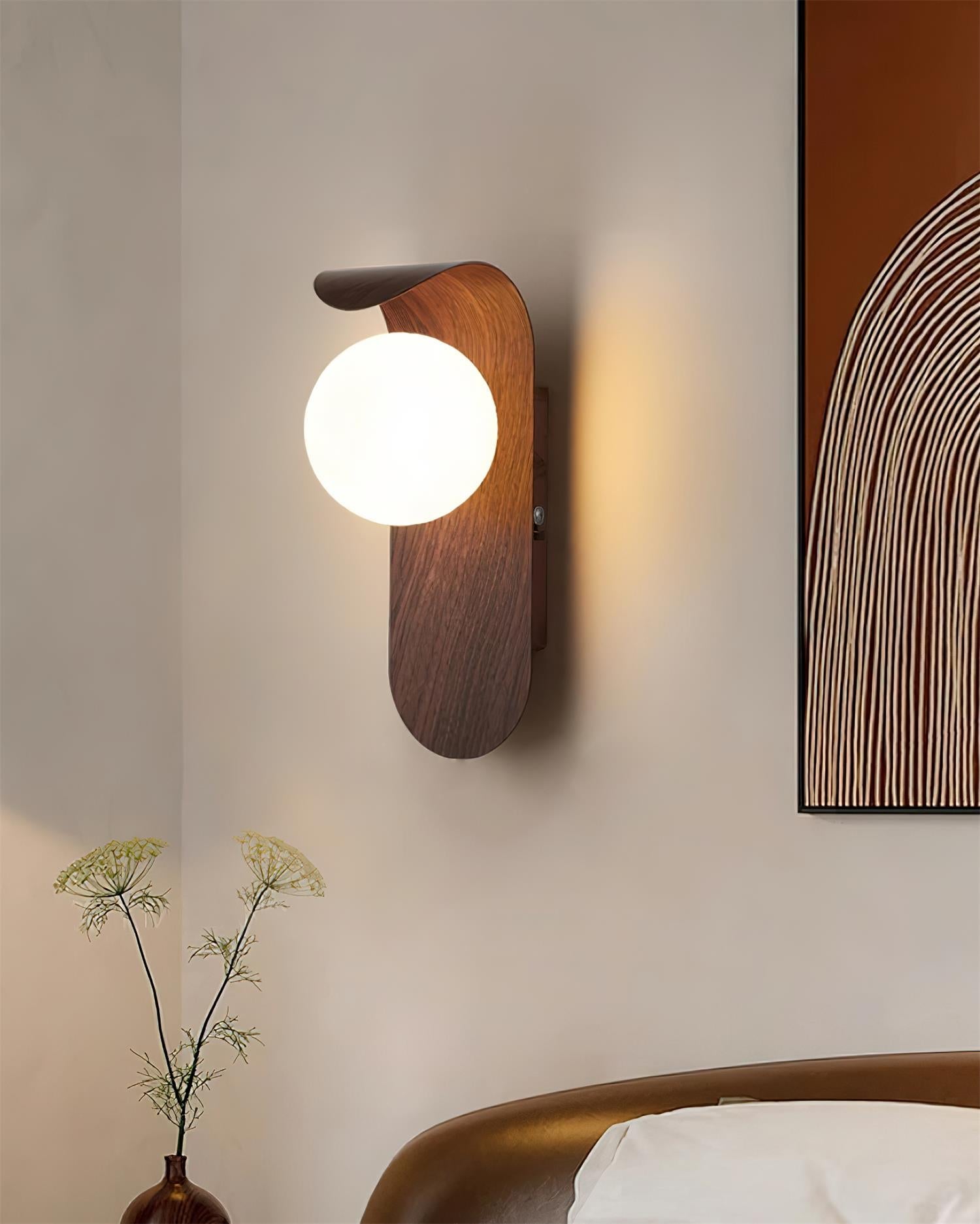 Wall Lamp Wood 9.8 in Frosted Globe White Walnut Bathroom Bedroom Ambient Lighting | Thomler
