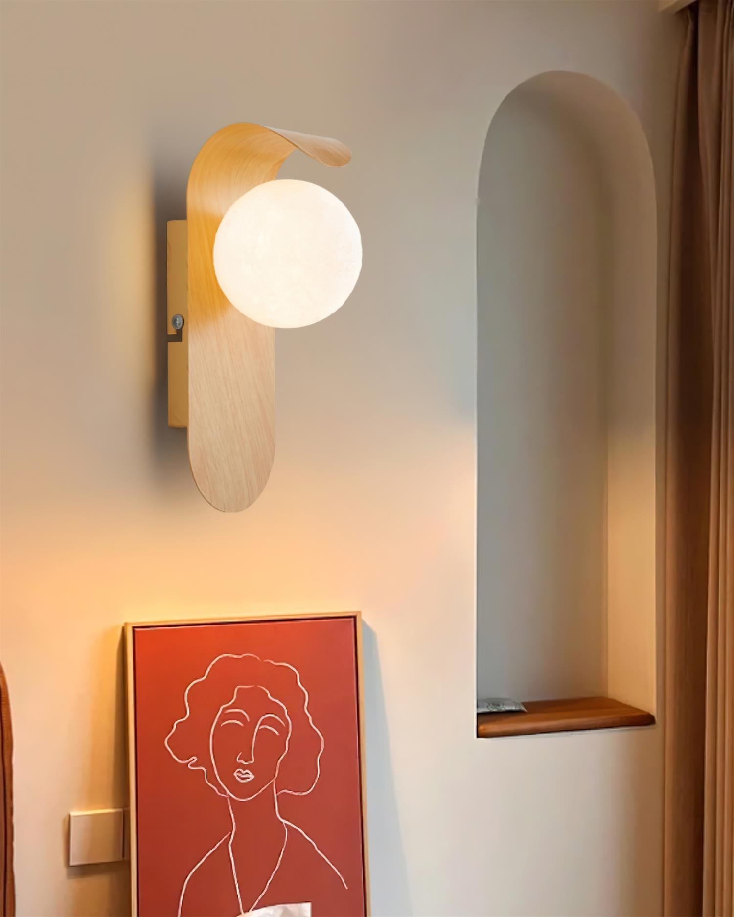 Wall Lamp Wood 9.8 in Frosted Globe White Walnut Bathroom Bedroom Ambient Lighting | Thomler