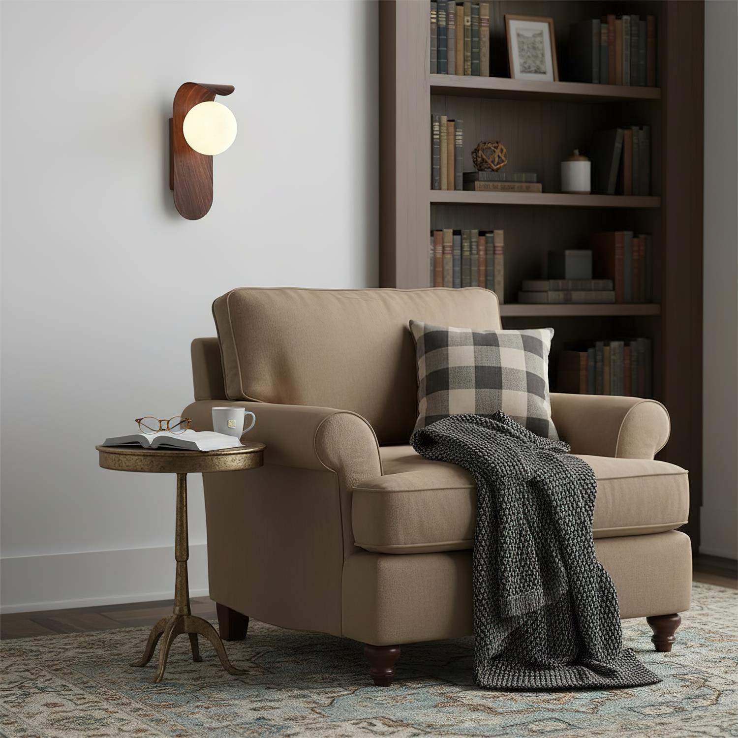 Wall Lamp Wood 9.8 in Frosted Globe White Walnut Bathroom Bedroom Ambient Lighting | Thomler
