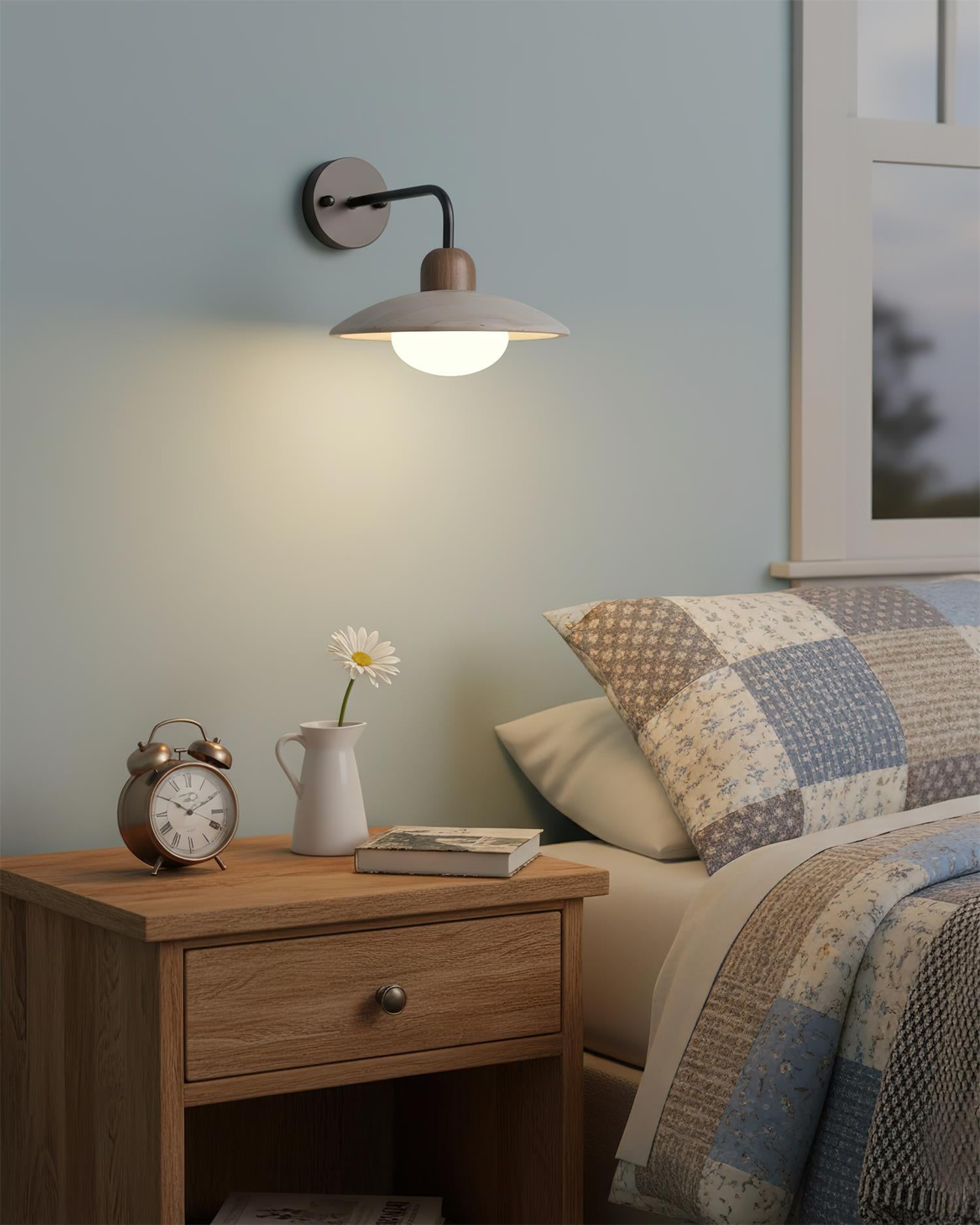 Wall Lamp Travertine Stone 9.8 in Wide Wood Brass Bedroom Bathroom Reading Lighting Fixture | Thomler
