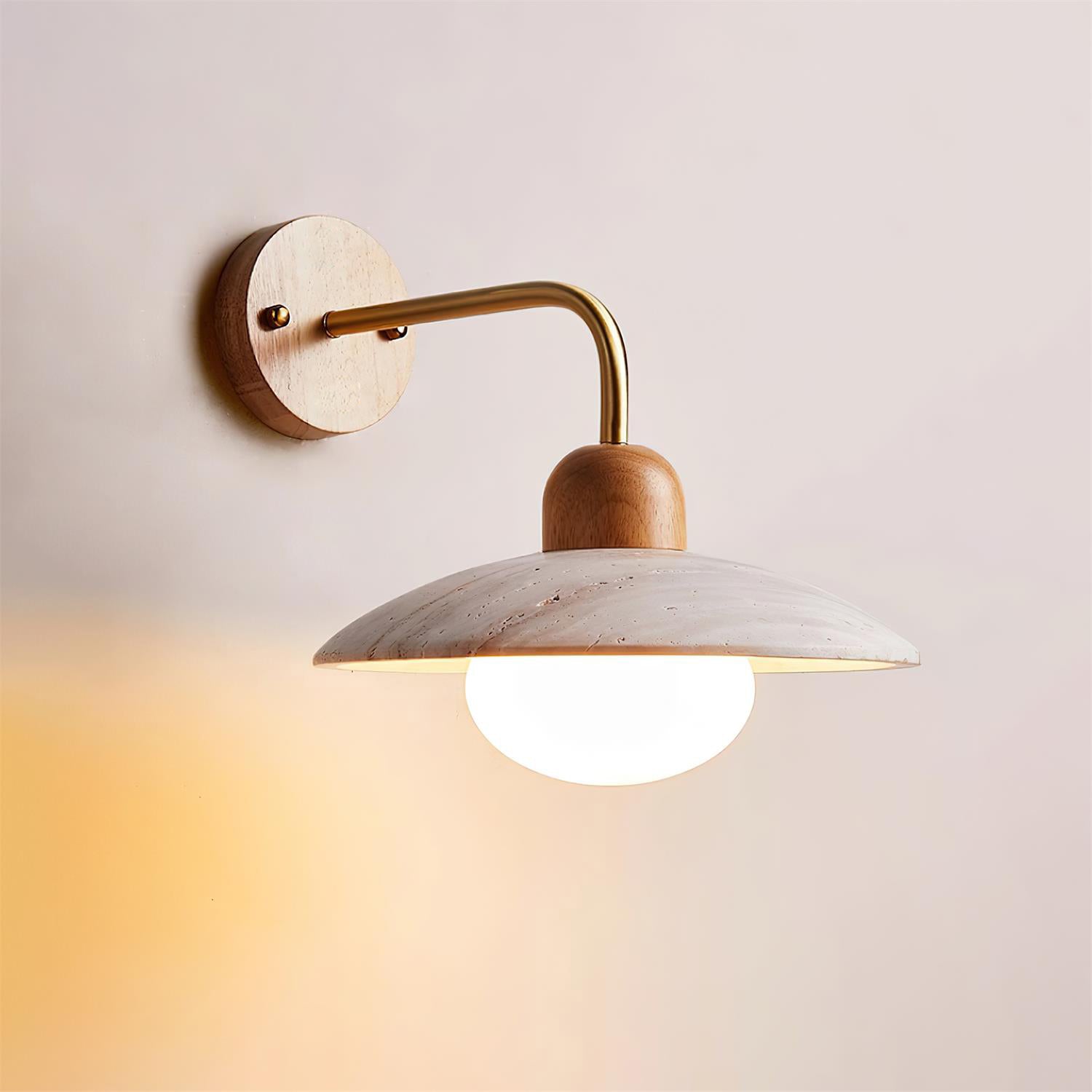 Wall Lamp Travertine Stone 9.8 in Wide Wood Brass Bedroom Bathroom Reading Lighting Fixture | Thomler