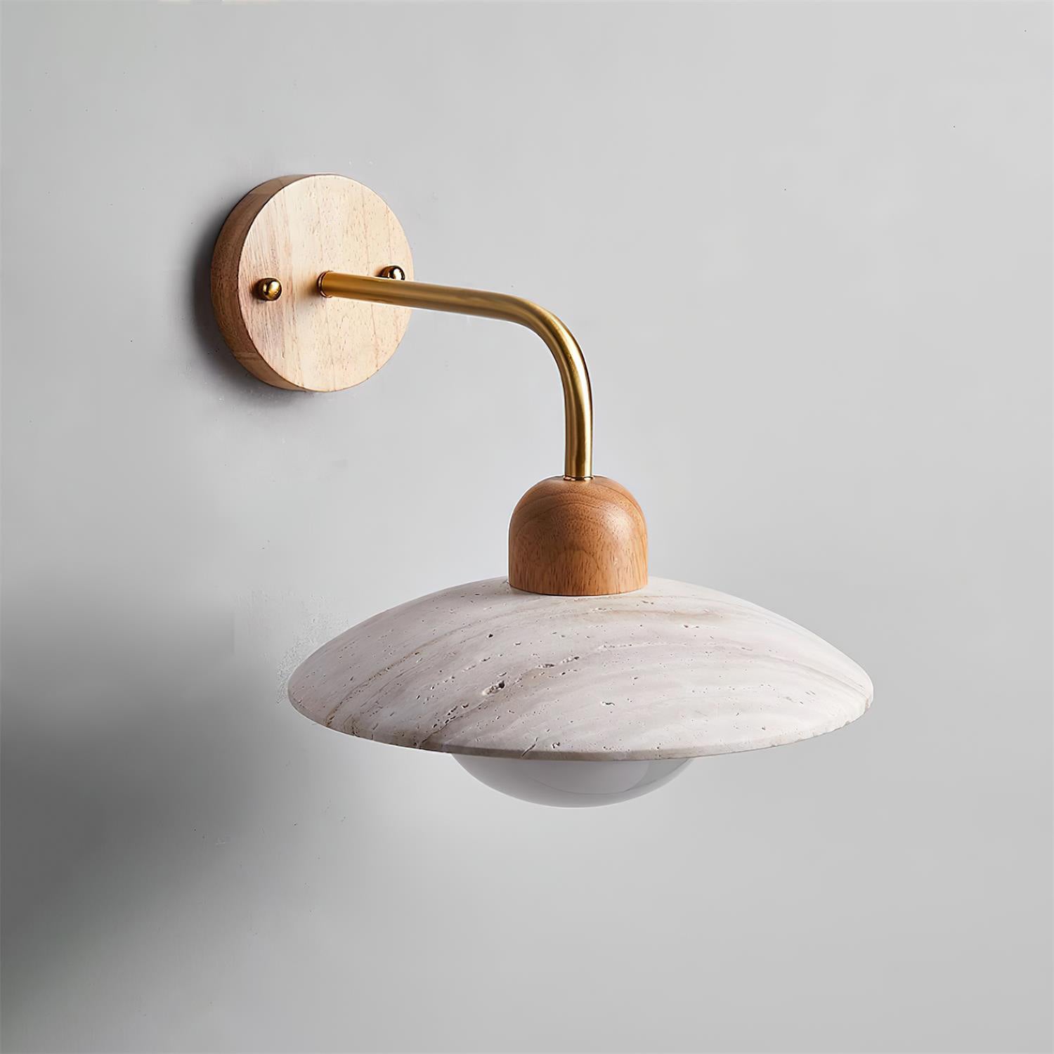 Wall Lamp Travertine Stone 9.8 in Wide Wood Brass Bedroom Bathroom Reading Lighting Fixture | Thomler