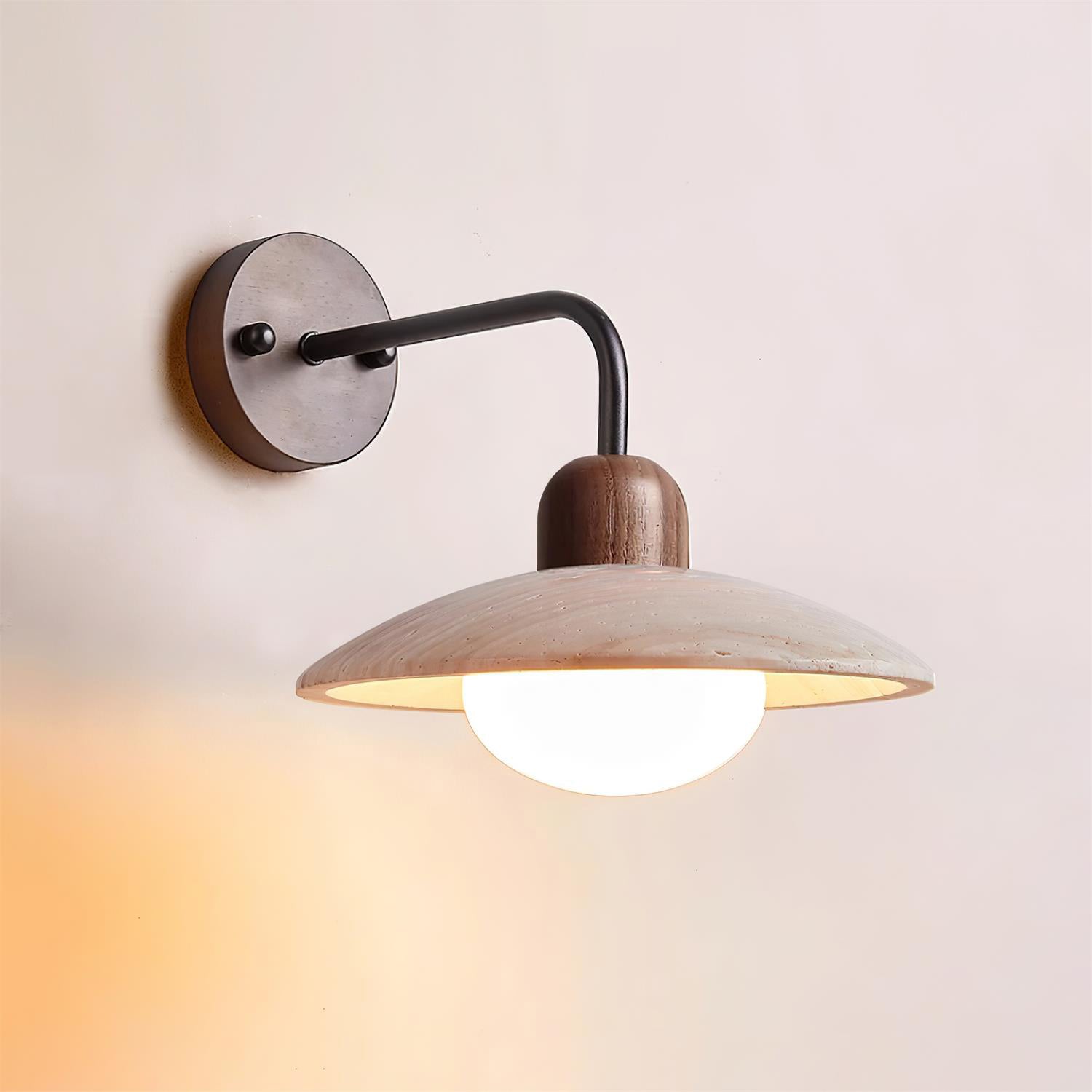 Wall Lamp Travertine Stone 9.8 in Wide Wood Brass Bedroom Bathroom Reading Lighting Fixture | Thomler