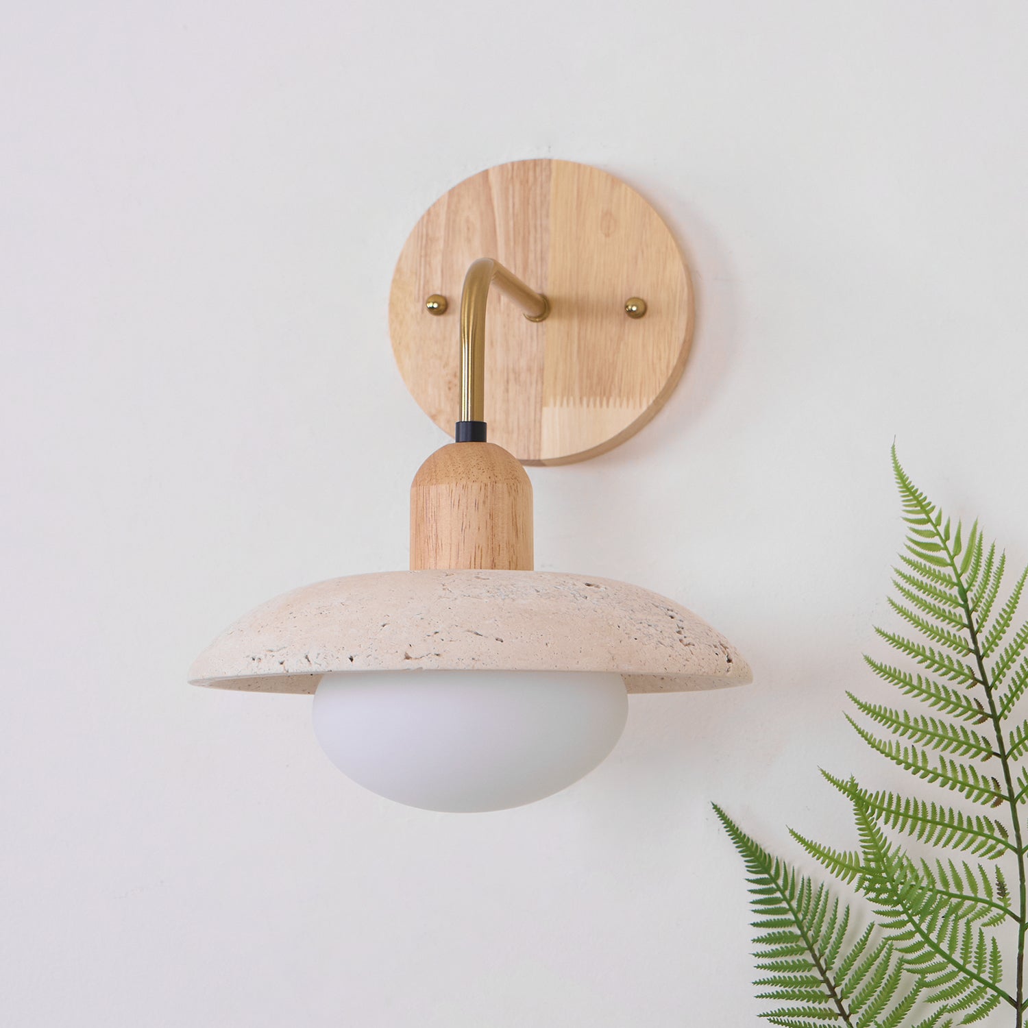 Wall Lamp Travertine Stone 9.8 in Wide Wood Brass Bedroom Bathroom Reading Lighting Fixture | Thomler