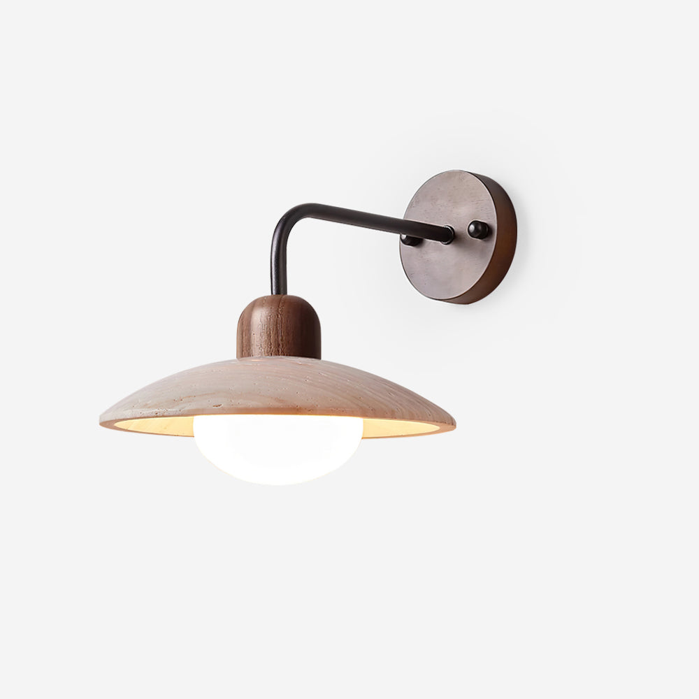 Wall Lamp Travertine Stone 9.8 in Wide Wood Brass Bedroom Bathroom Reading Lighting Fixture | Thomler