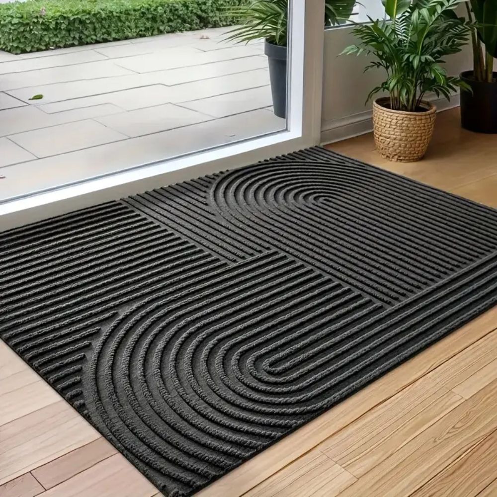 Ribbed Microfiber Entry Mat with Water & Dirt Trap – Curved Stripe Hallway Runner for Doorways & Patios | Thomler