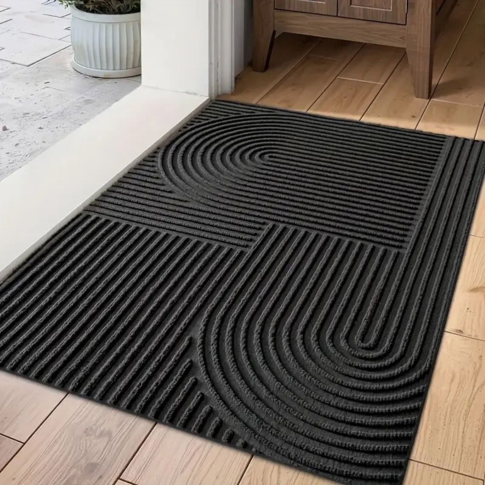Ribbed Microfiber Entry Mat with Water & Dirt Trap – Curved Stripe Hallway Runner for Doorways & Patios | Thomler