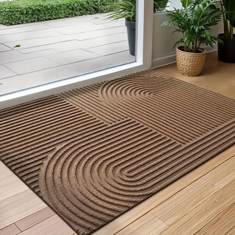 Ribbed Microfiber Entry Mat with Water & Dirt Trap – Curved Stripe Hallway Runner for Doorways & Patios | Thomler