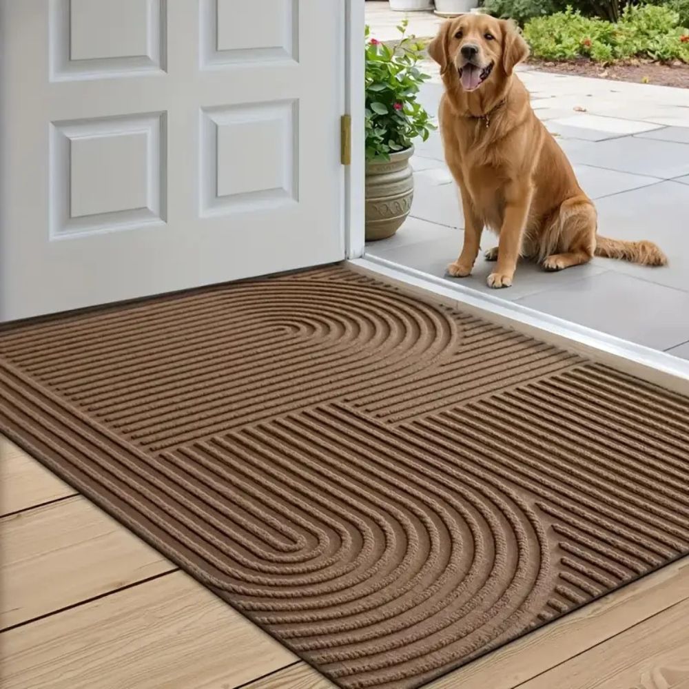 Ribbed Microfiber Entry Mat with Water & Dirt Trap – Curved Stripe Hallway Runner for Doorways & Patios | Thomler