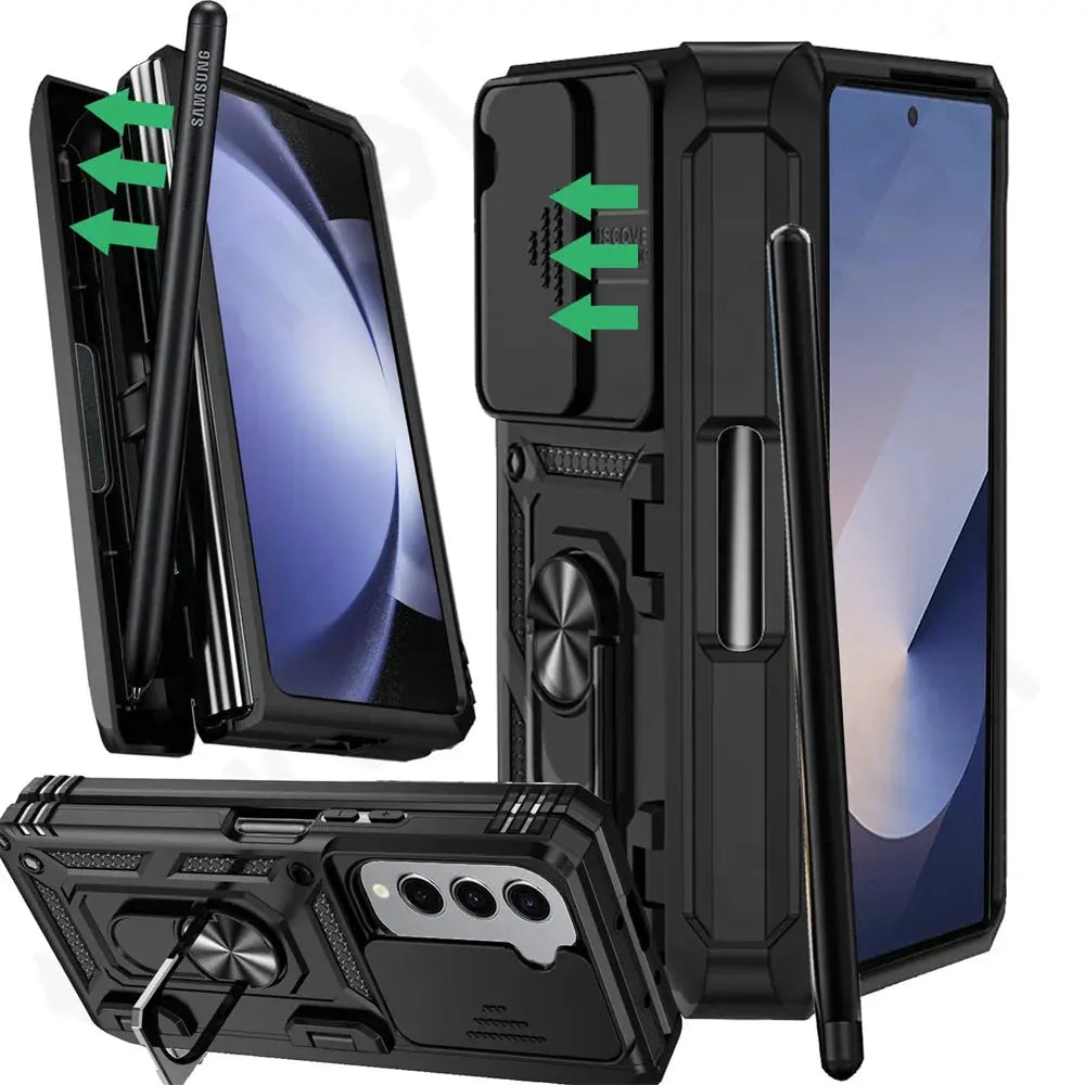Protective Foldable Phone Case with Sliding Camera Guard, Ring Stand & Stylus Slot for Samsung Galaxy Z Fold 7, Z Fold 6, Z Fold 5 | Thomler