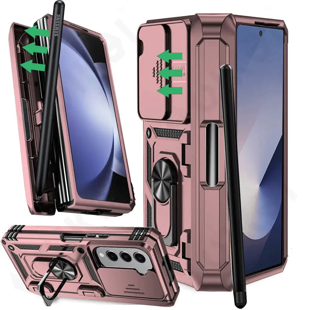 Protective Foldable Phone Case with Sliding Camera Guard, Ring Stand & Stylus Slot for Samsung Galaxy Z Fold 7, Z Fold 6, Z Fold 5 | Thomler