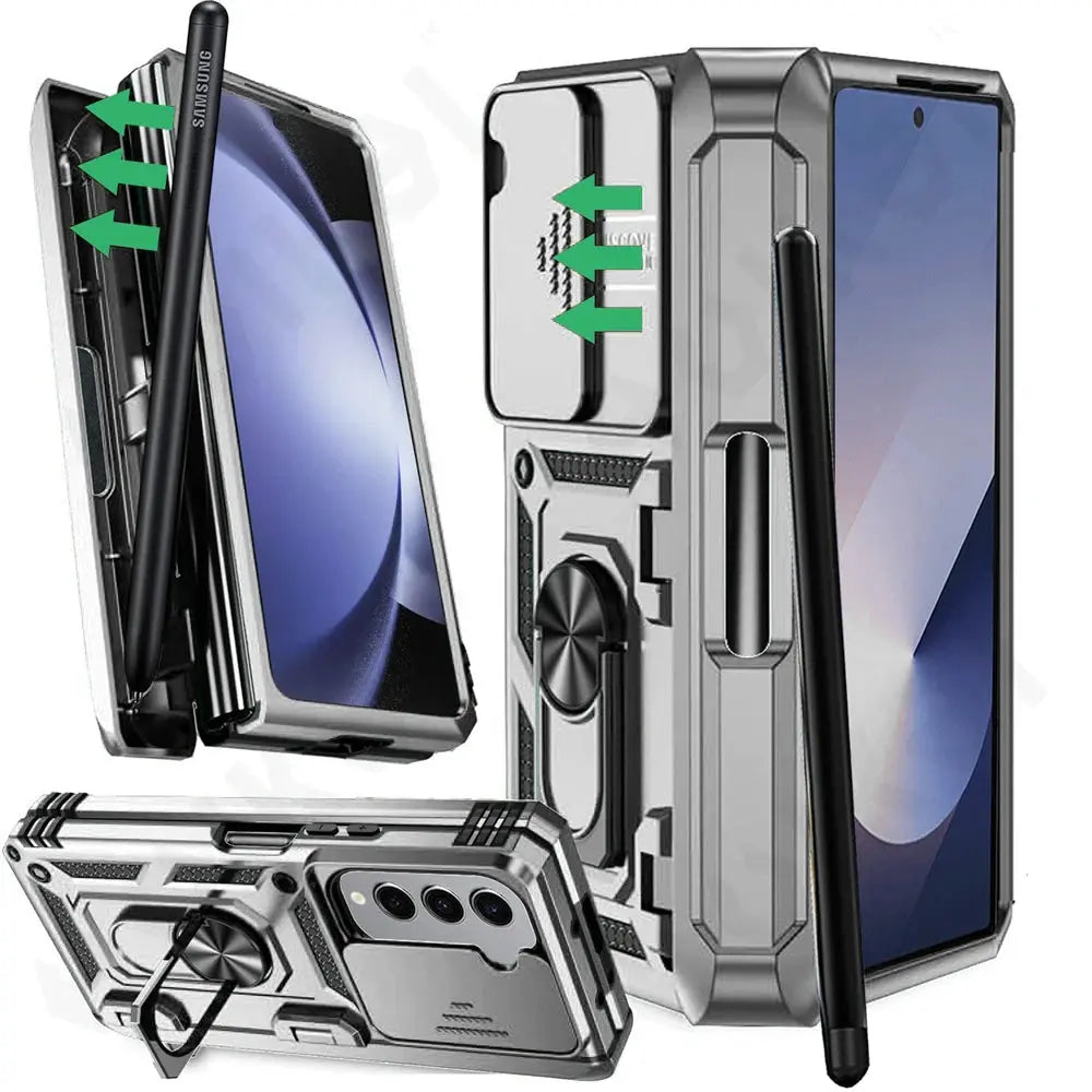 Protective Foldable Phone Case with Sliding Camera Guard, Ring Stand & Stylus Slot for Samsung Galaxy Z Fold 7, Z Fold 6, Z Fold 5 | Thomler