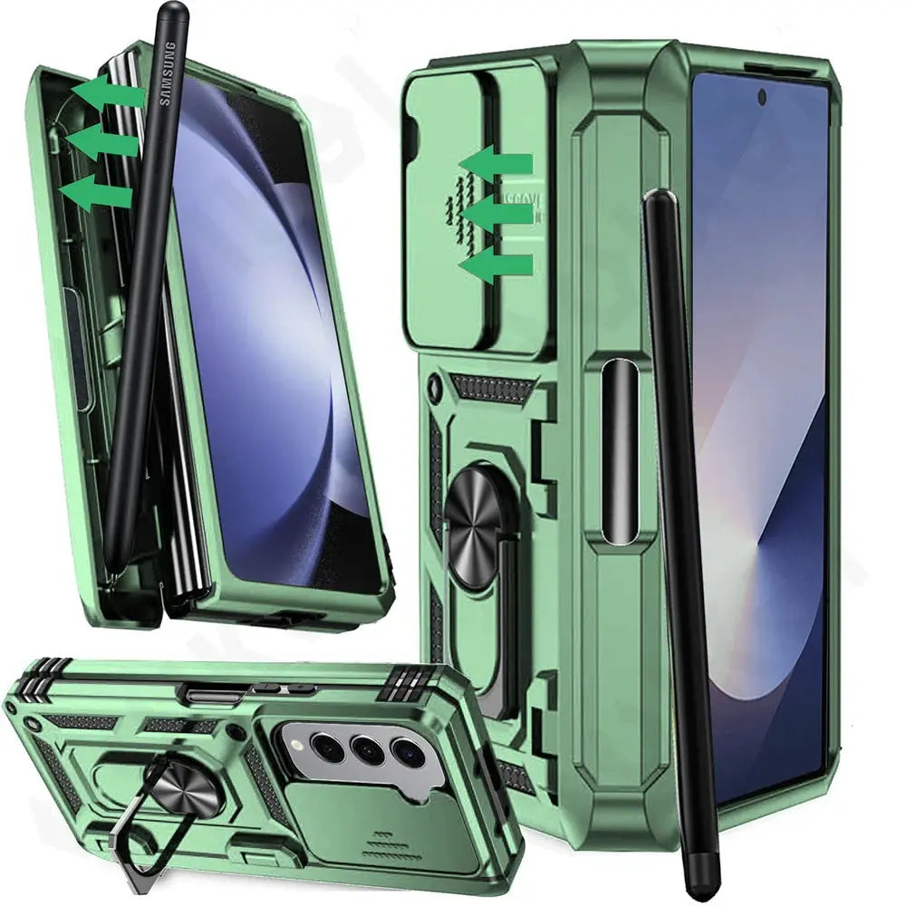 Protective Foldable Phone Case with Sliding Camera Guard, Ring Stand & Stylus Slot for Samsung Galaxy Z Fold 7, Z Fold 6, Z Fold 5 | Thomler
