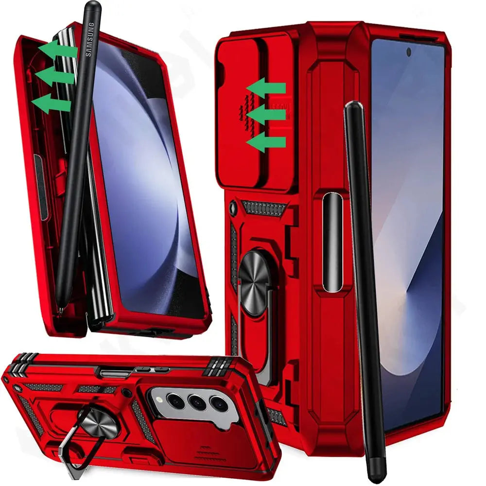 Protective Foldable Phone Case with Sliding Camera Guard, Ring Stand & Stylus Slot for Samsung Galaxy Z Fold 7, Z Fold 6, Z Fold 5 | Thomler