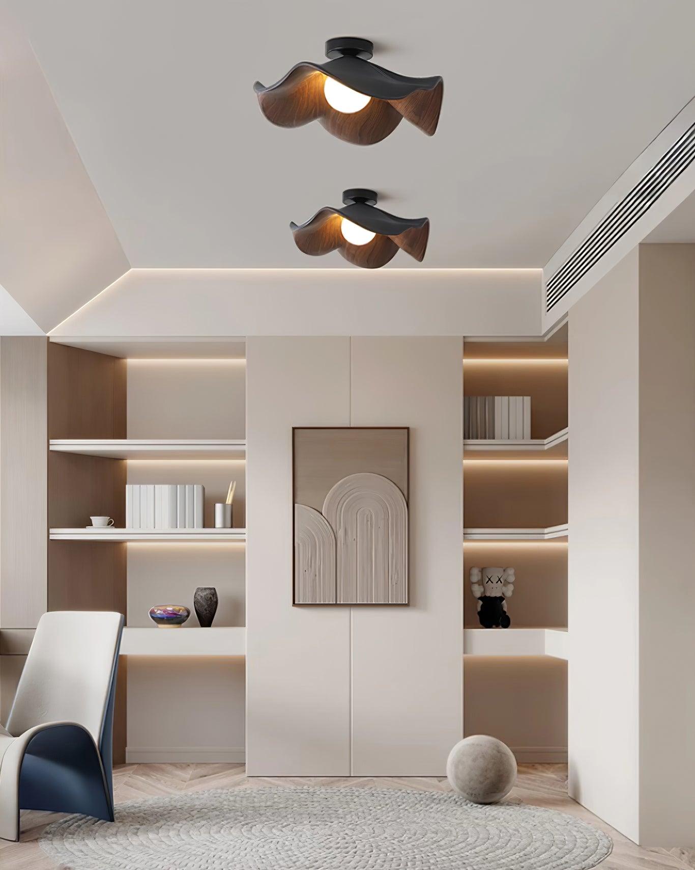 Ceiling Light Resin Wood Grain 11 in Flush Mount Bathroom Hallway Wall Fixture Modern Minimalist | Thomler