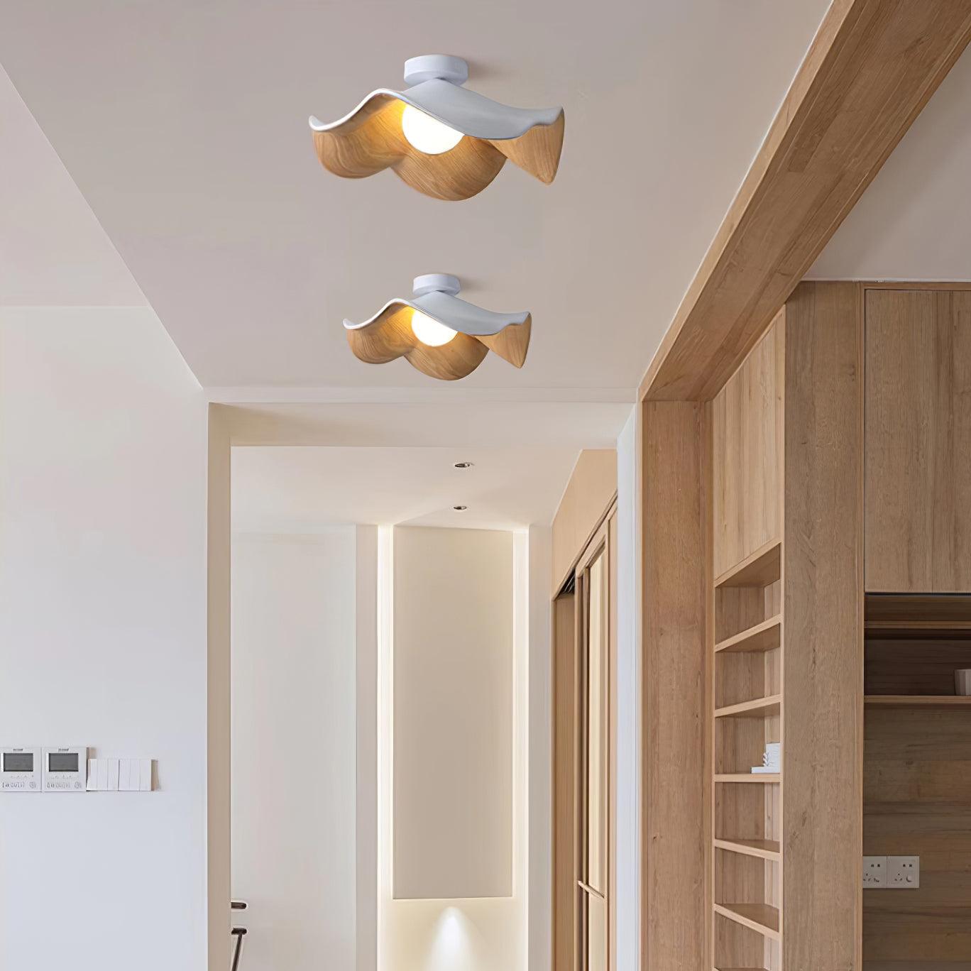 Ceiling Light Resin Wood Grain 11 in Flush Mount Bathroom Hallway Wall Fixture Modern Minimalist | Thomler