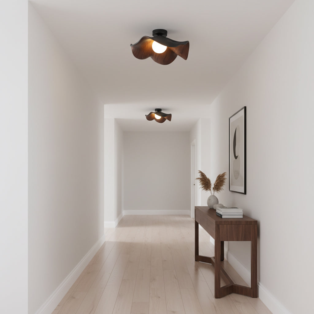 Ceiling Light Resin Wood Grain 11 in Flush Mount Bathroom Hallway Wall Fixture Modern Minimalist | Thomler