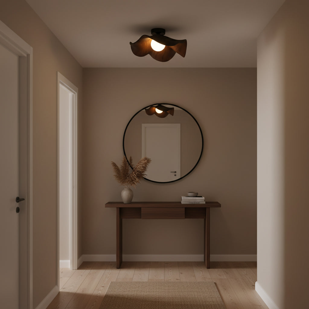 Ceiling Light Resin Wood Grain 11 in Flush Mount Bathroom Hallway Wall Fixture Modern Minimalist | Thomler