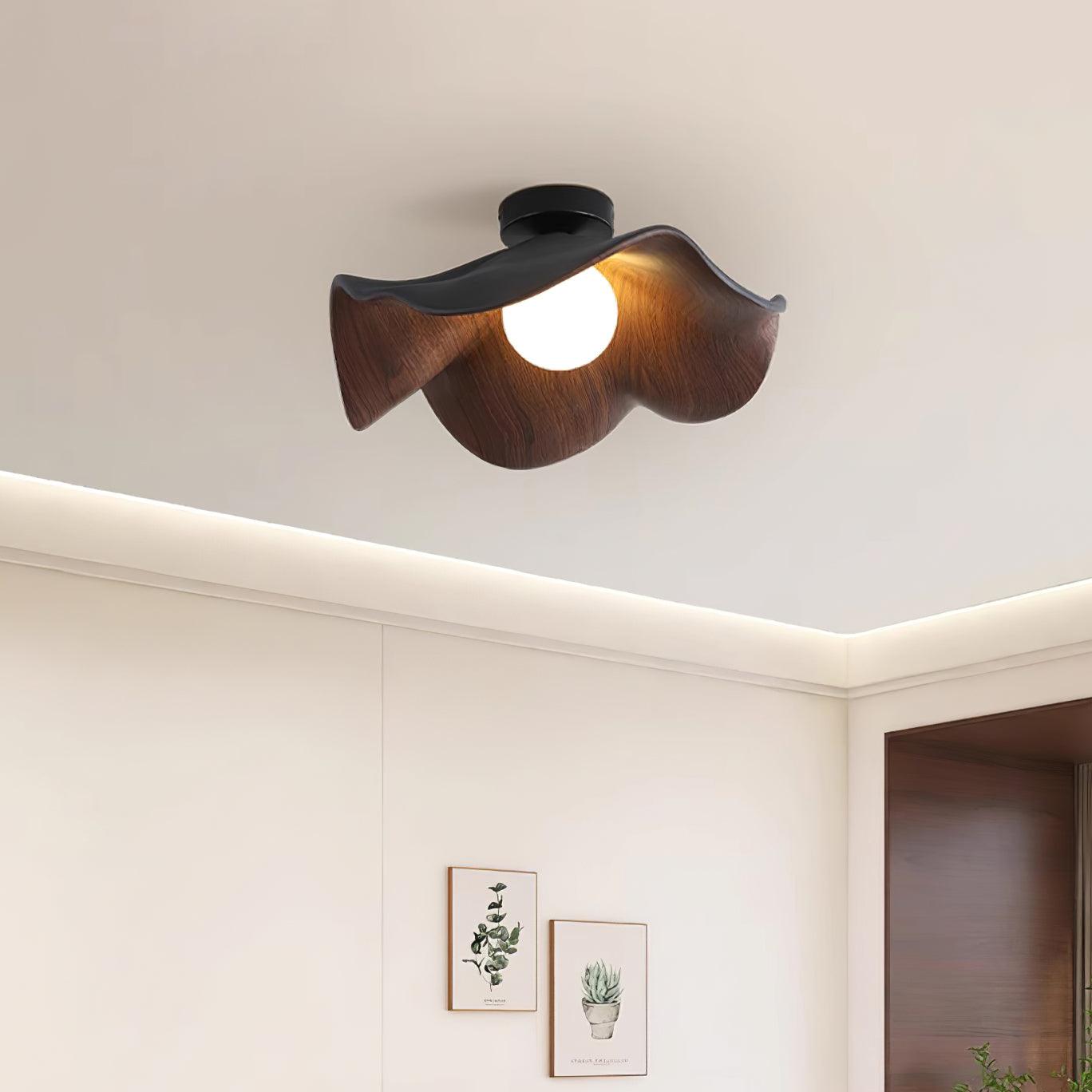 Ceiling Light Resin Wood Grain 11 in Flush Mount Bathroom Hallway Wall Fixture Modern Minimalist | Thomler