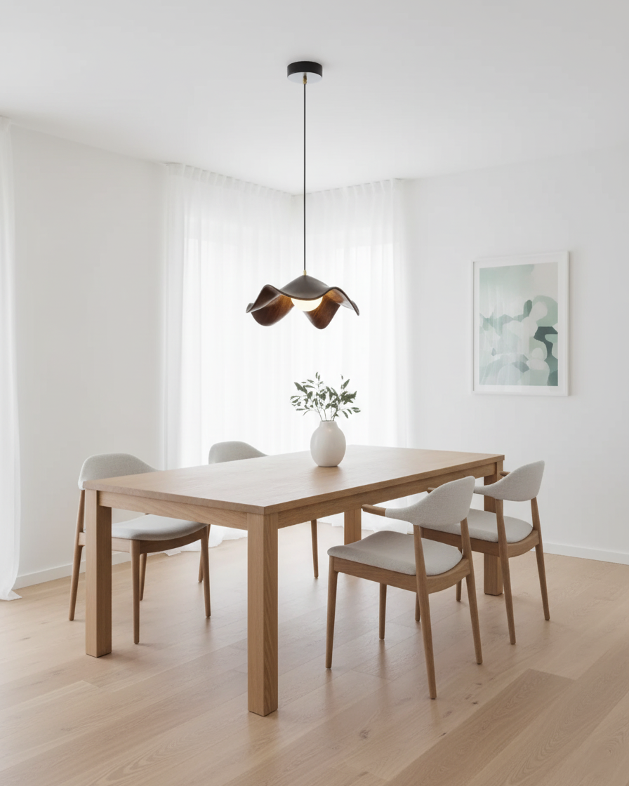 Pendant Light Resin 11 in White Dining Room Ceiling Lamp Leaf Pattern Decorative Fixture | Thomler