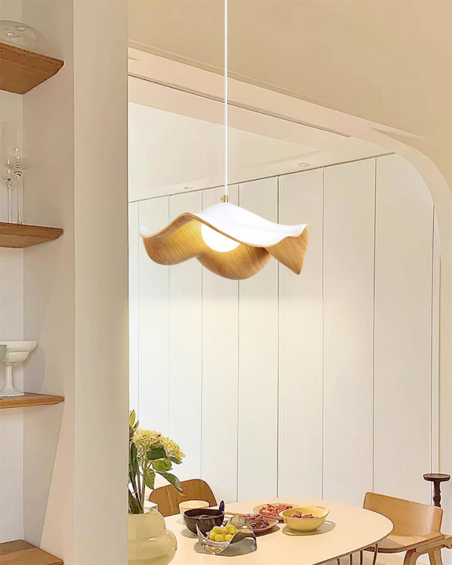 Pendant Light Resin 11 in White Dining Room Ceiling Lamp Leaf Pattern Decorative Fixture | Thomler