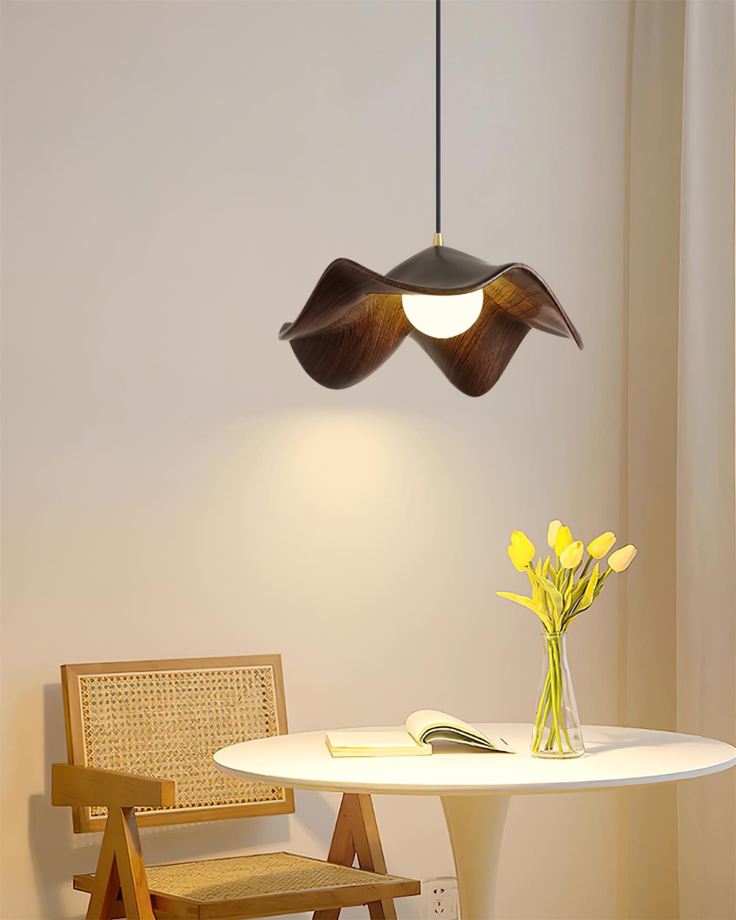 Pendant Light Resin 11 in White Dining Room Ceiling Lamp Leaf Pattern Decorative Fixture | Thomler