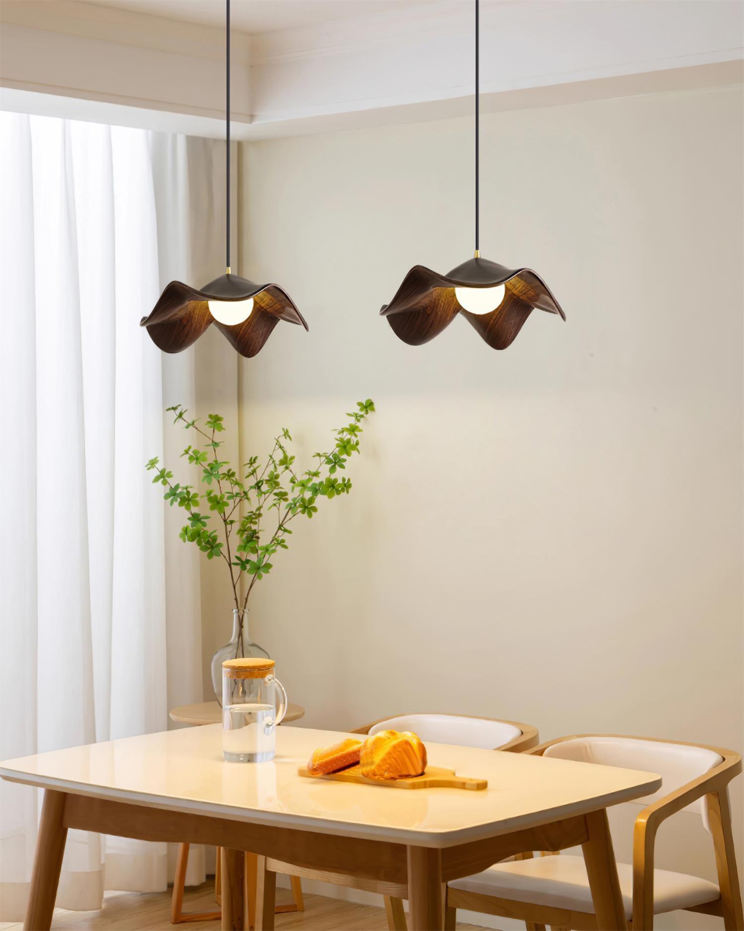 Pendant Light Resin 11 in White Dining Room Ceiling Lamp Leaf Pattern Decorative Fixture | Thomler